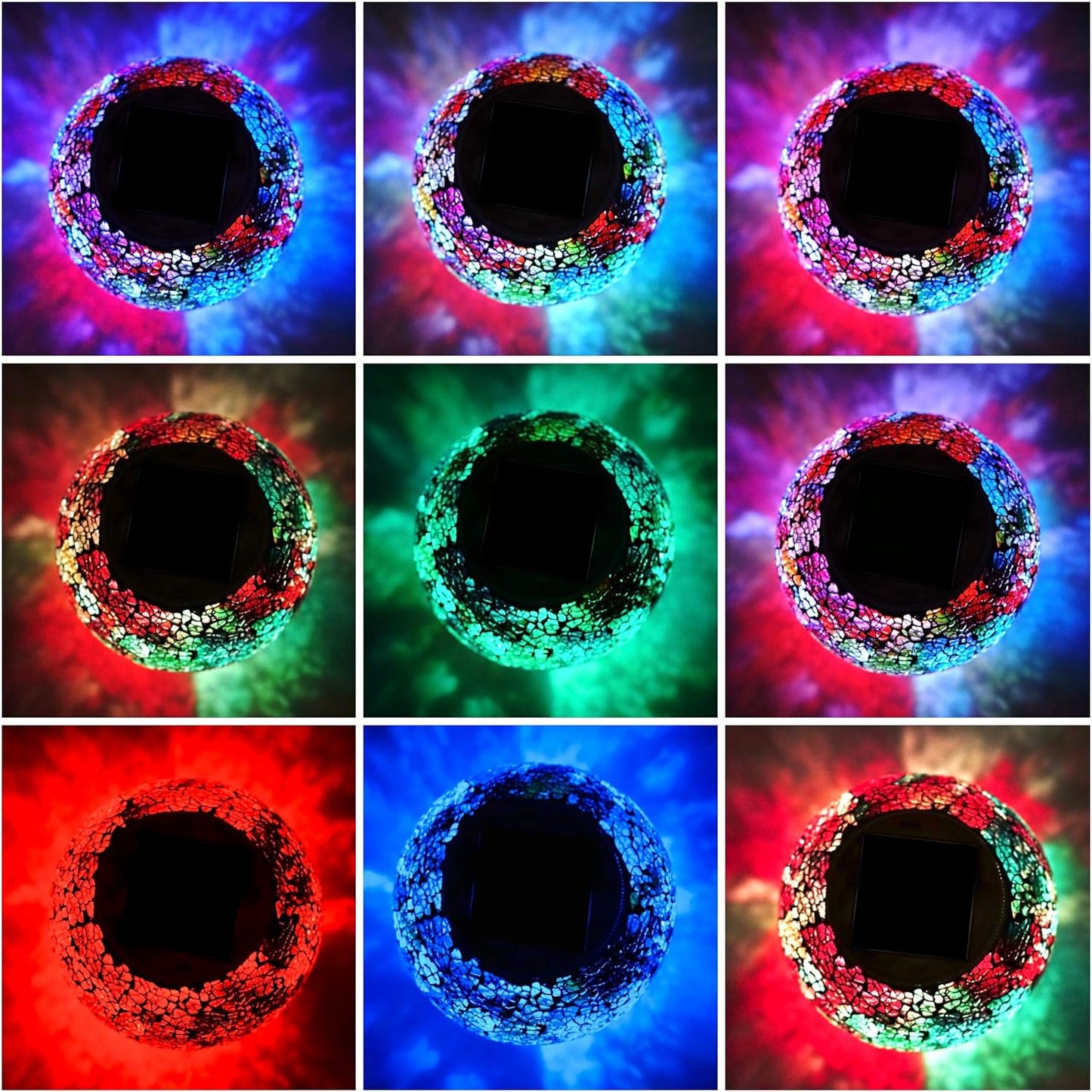 Solar Glass Ball Light Color Changing Mosaic Crackle Table Lamps Waterproof LED Night Light for Bedroom Yard Patio Christmas Decorations (Crackle Glass, Multi-Colored)
