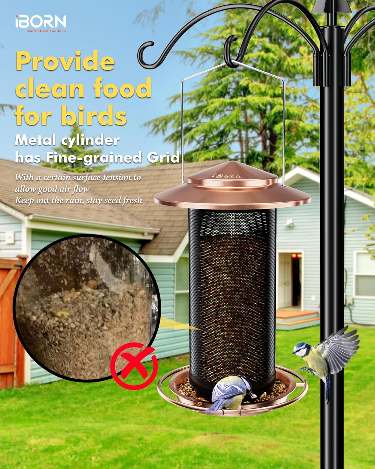 iBorn Bird Feeders for Outdoors, All Metal Mesh Tube, Holding Bird See