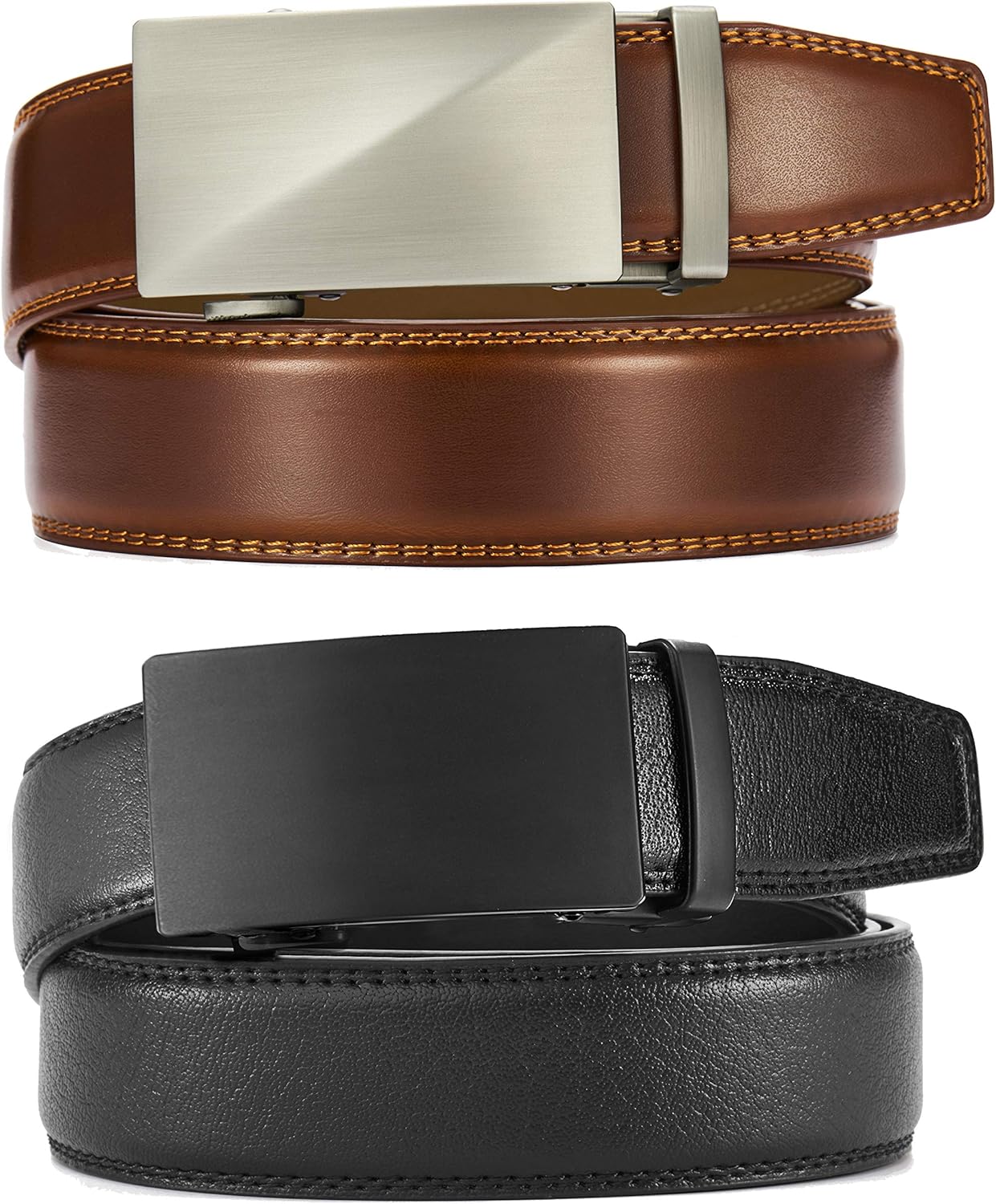 CHAOREN Leather Ratchet Belt Men 2 Pack - Customizable Fit, Effortless