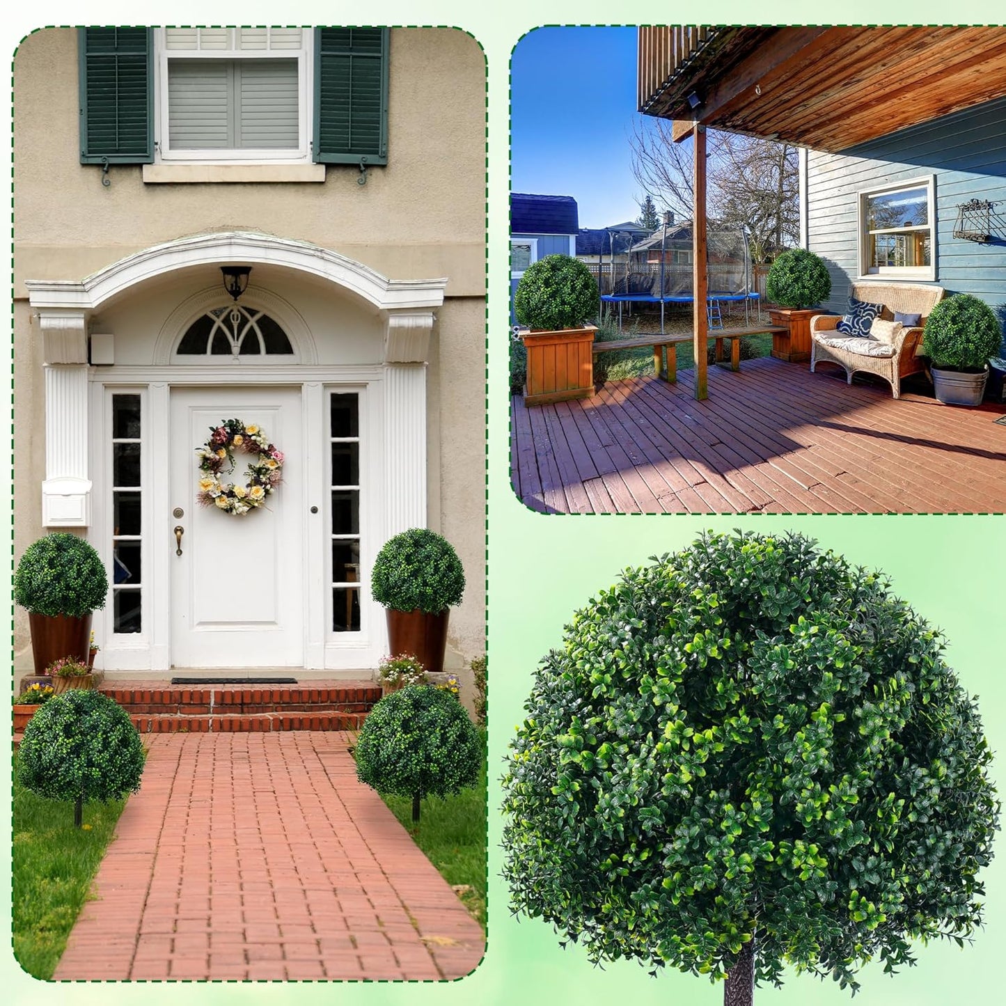 24'' Outdoor Artificial Topiary Boxwood Tree, Faux Plants Shurbs with Spike, 2 Set Topiary Ball Tree Waterproof UV Resistant Fake Pot Filler Plants for Porch Home Outside Garden Spring Decor