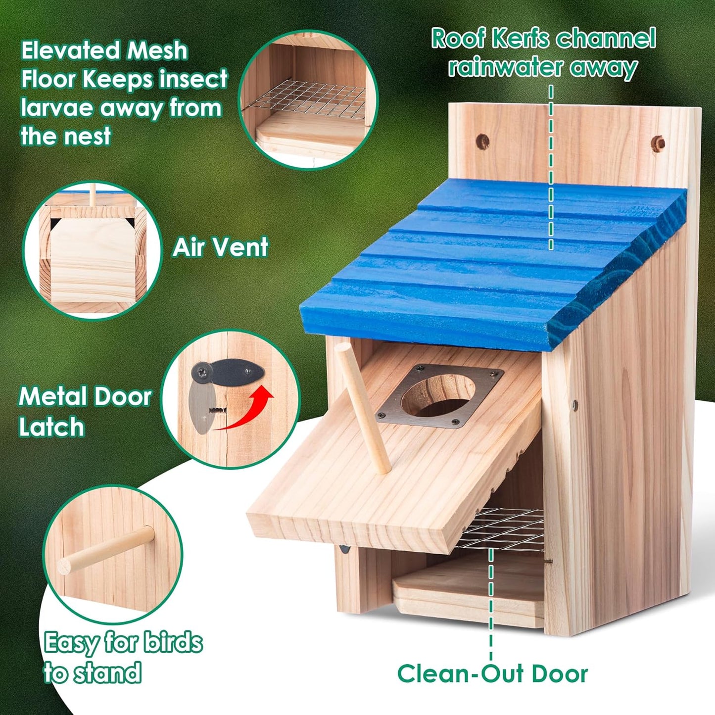 Dreyoo 2 Pack Cedar Bluebird Box Houses for Outside, 1-1/2'' Entrance 