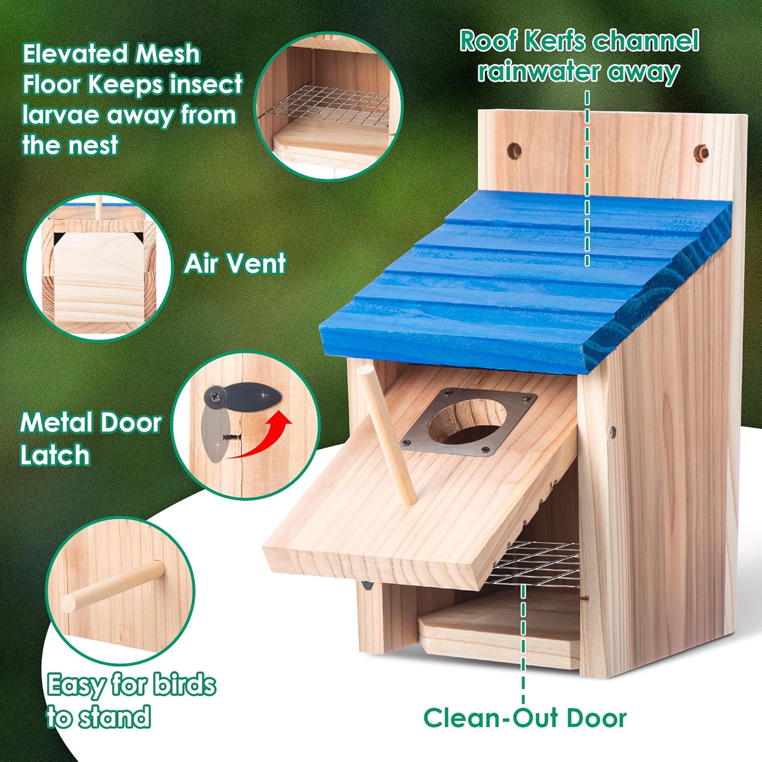Dreyoo 2 Pack Cedar Bluebird Box Houses for Outside, 1-1/2'' Entrance 