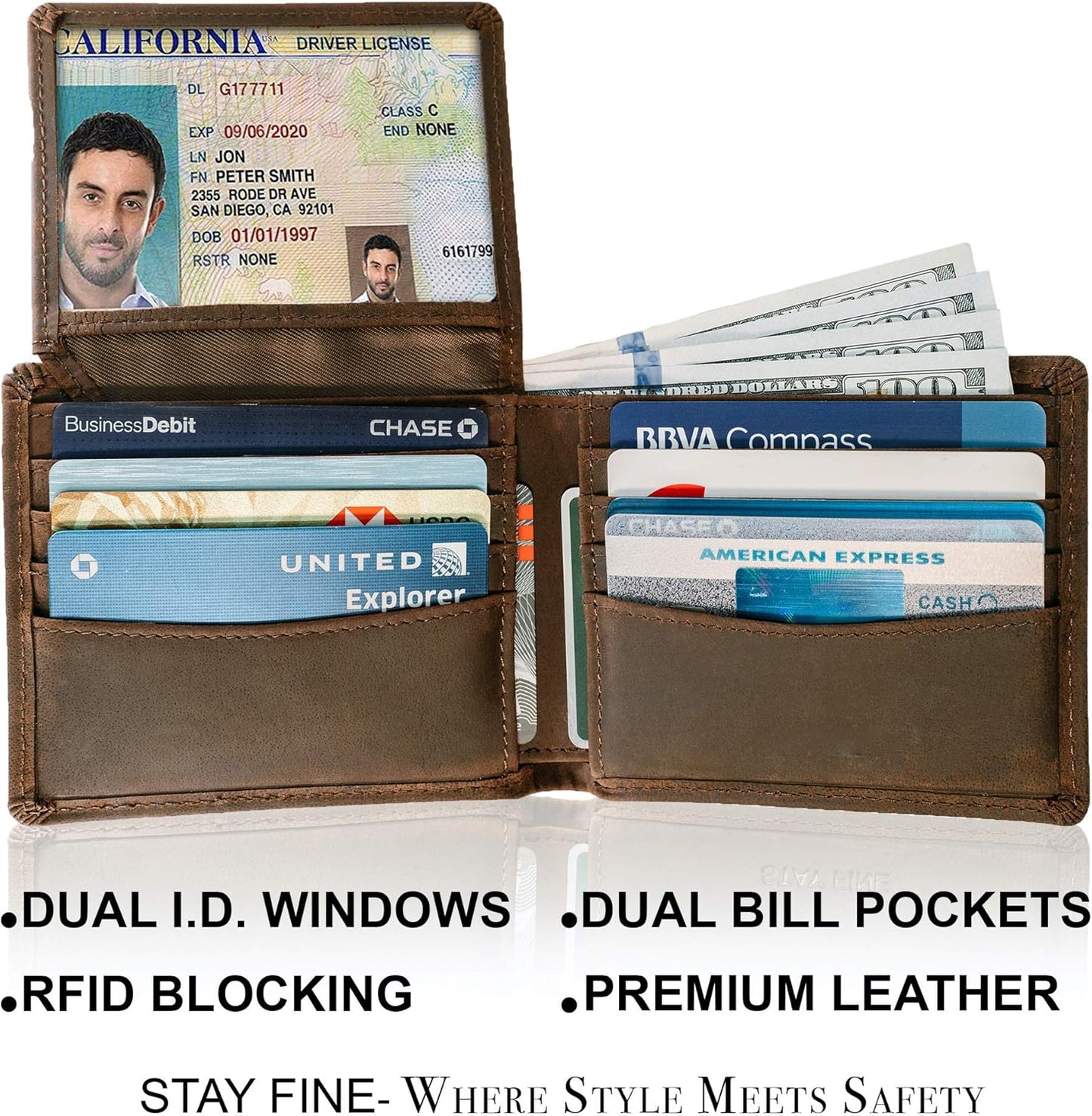 Top Grain Leather Wallet for Men | RFID Blocking | Extra Capacity Bifo