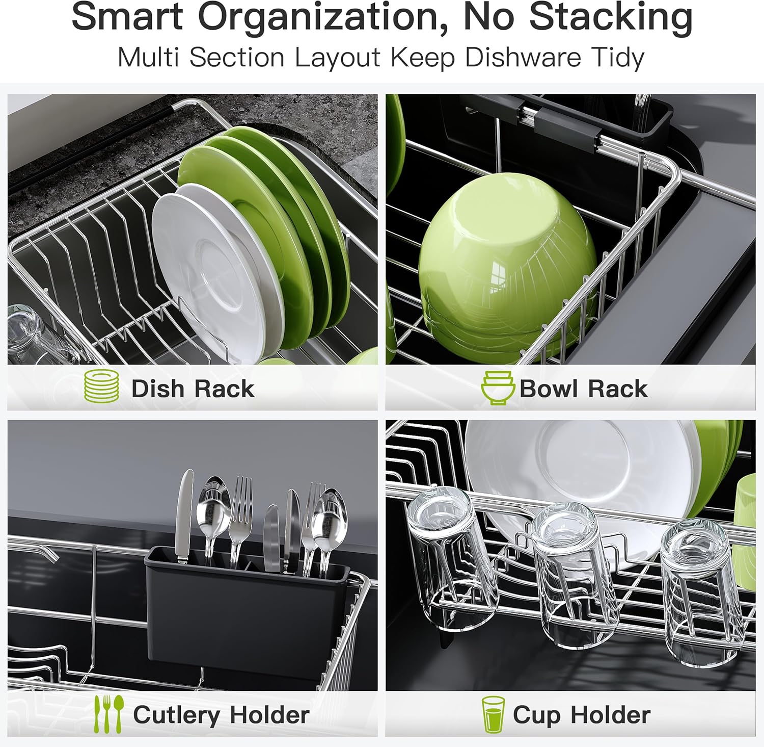 JASIWAY Dish Drying Rack in Sink, Expandable Stainless Steel Dish Drai