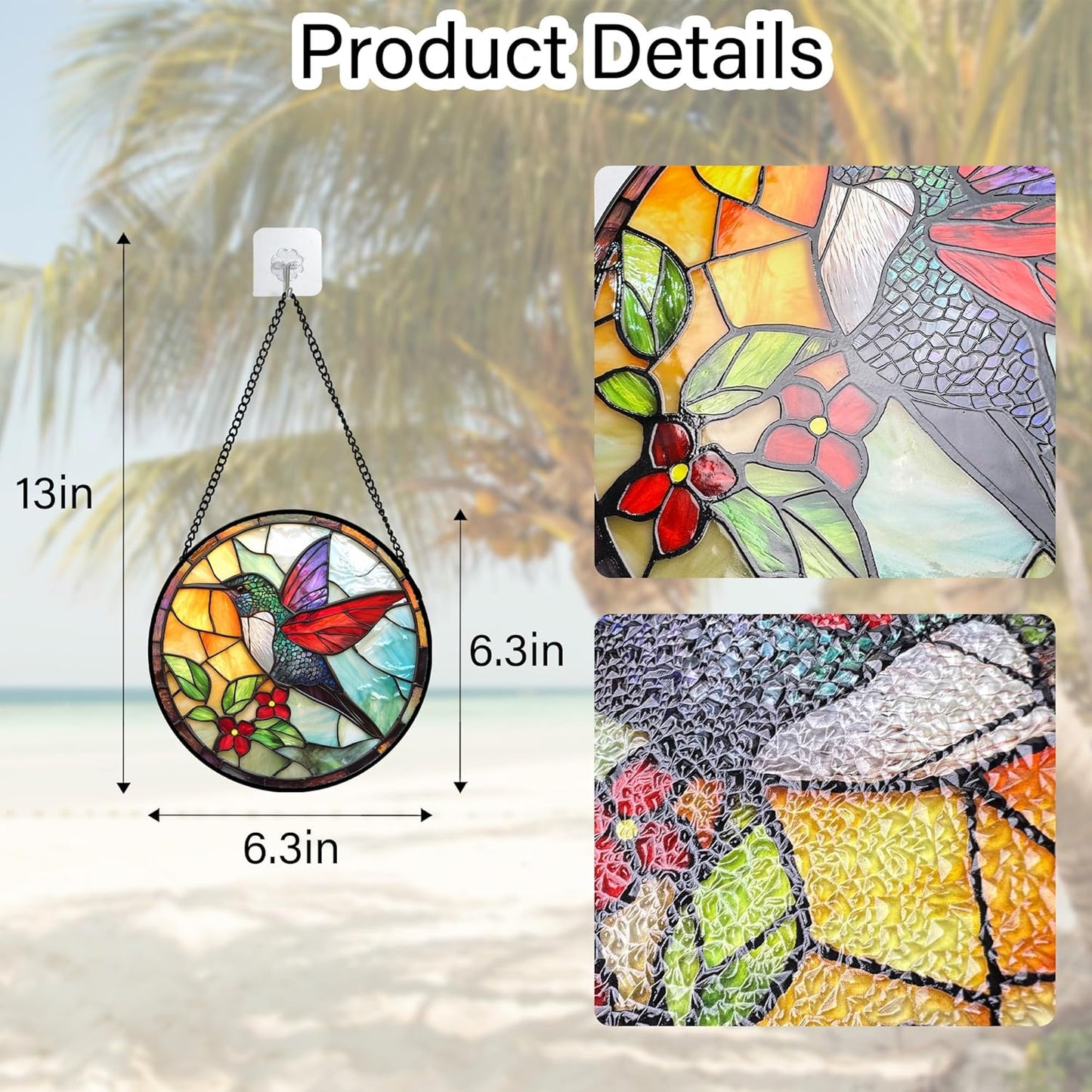 Stained Glass Window Hanging, Hummingbird Gifts Sun Catchers Diamond G
