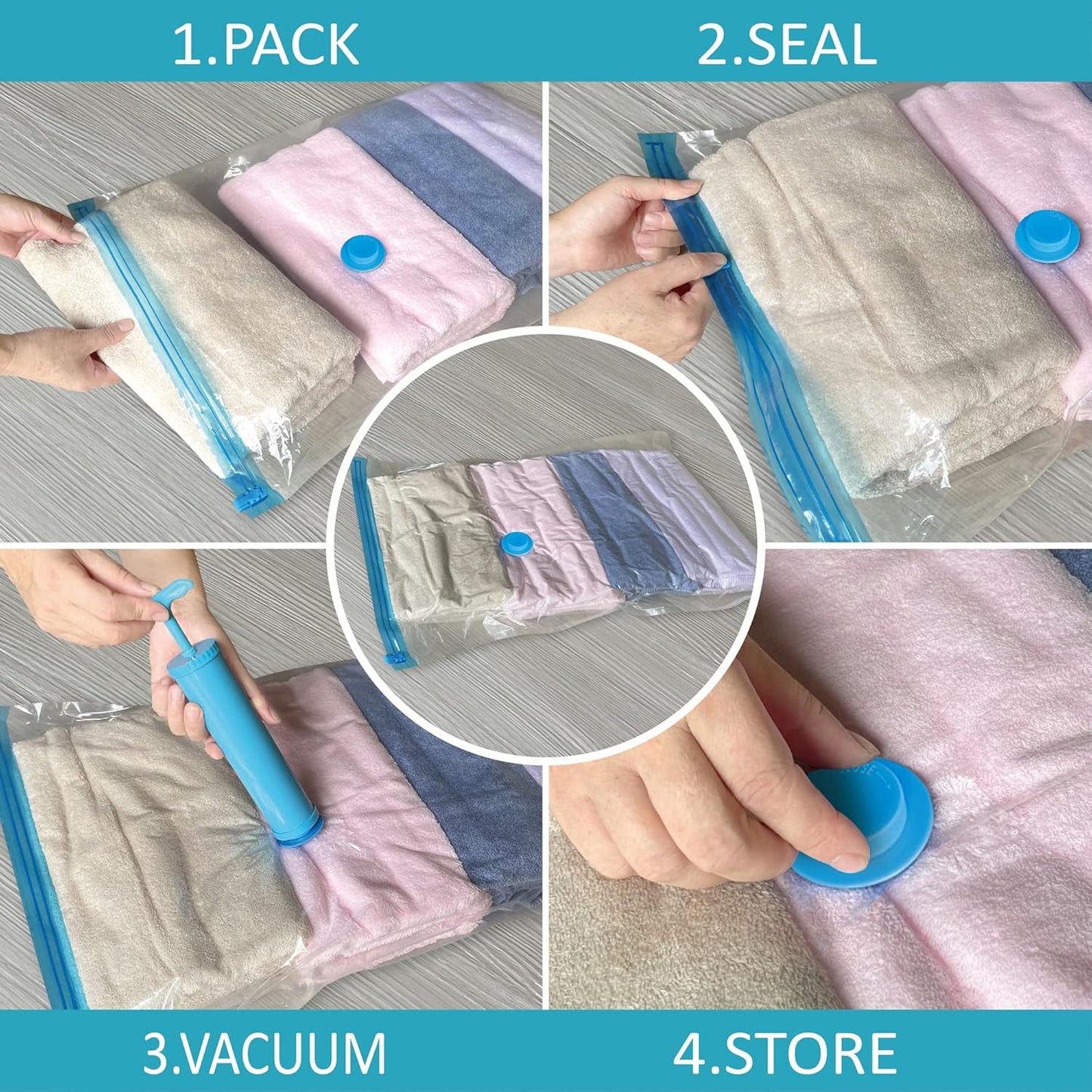 Vacuum Storage Bags, Vacuum Seal Space Saver Bags for Clothing, Travel Lugggage, Carry-on, Blankets, Pillow, Comforters, Bedding, 10 Jumbo
