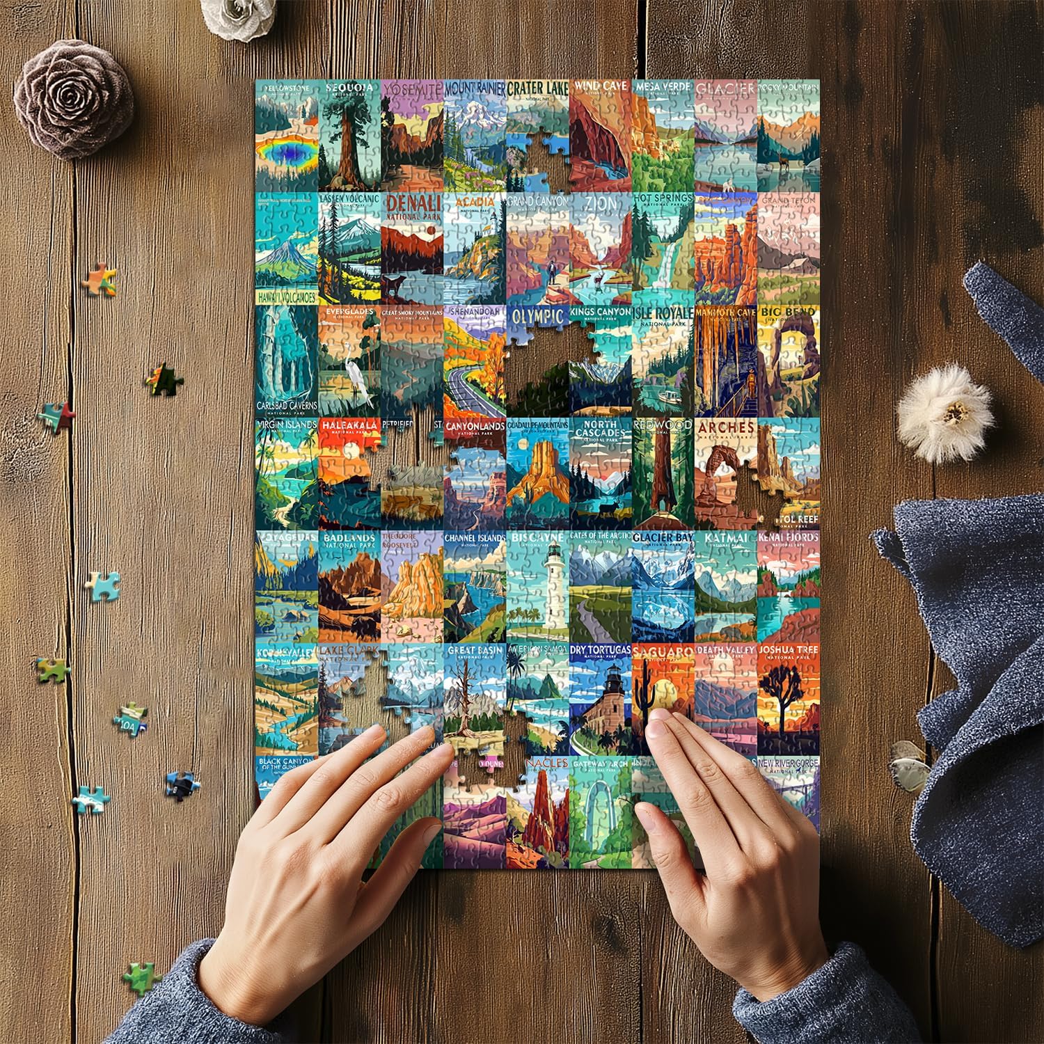 National Parks Puzzle for Adults 1000 Pieces, Travel Poster Landscape 