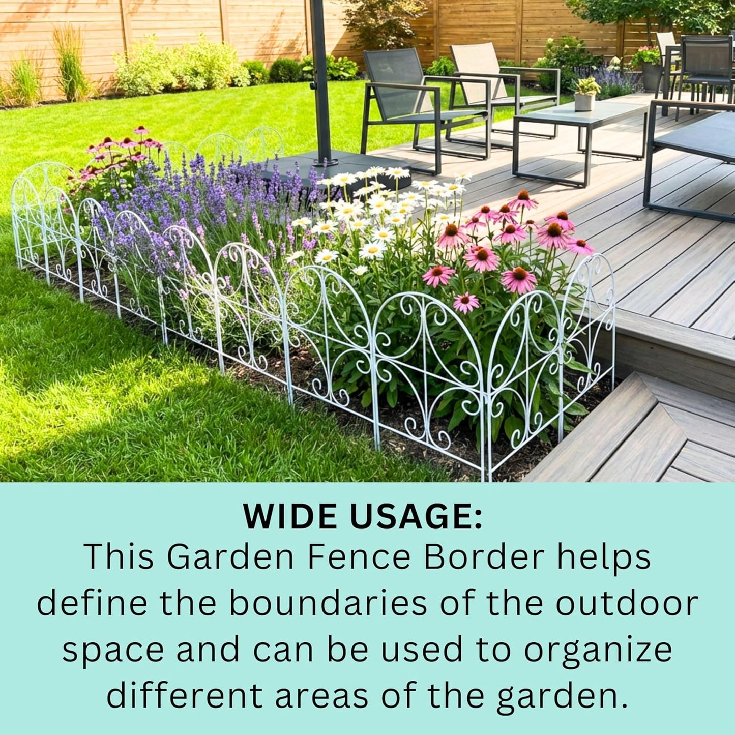 ShopLaLa Garden Fence Border Animal Barrier (10 Panels) 12in(L) x 24in(H) Wire Fence Butterfly Arch Panel Outdoor, Decorative Fencing Rustproof White Metal for Lawn Landscape, Dog Fences for The Yard