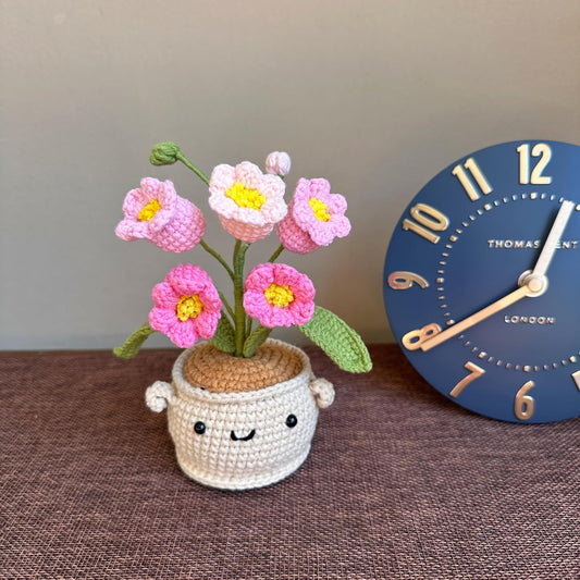 ANNE'S GIVERNY Handmade Crochet Flower Pot with Interchangeable Flowers, White, Blue, Pink, Yellow Sunflowers, Decorative Planter, Wellness Gift (Pink)