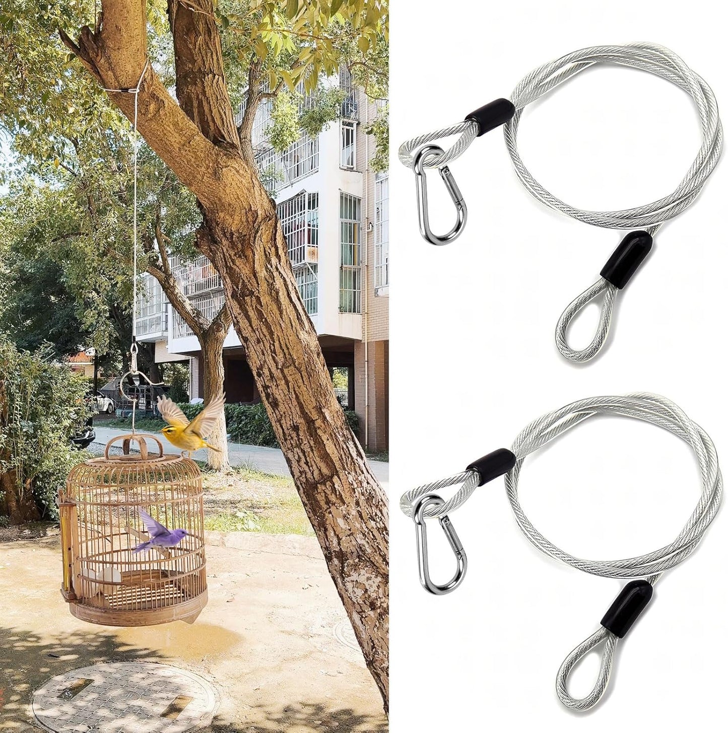 2 Pcs Premium Bird Feeder Hanger for Tree with Carabiner Clip，Flexible Stainless Steel Hanging Cables Chain Wire for Bird Feeders and Birdhouses，Baths, Planters，Baskets，Suet，Outdoor Camping (40 Inch)