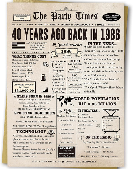 Ziwenhu Big 40th Birthday Card Gift for Men Women or Him Her, Happy 40 Year Old Birthday Greeting Card for Mom Dad, Vintage 40th Birthday Decorations for Husband Wife