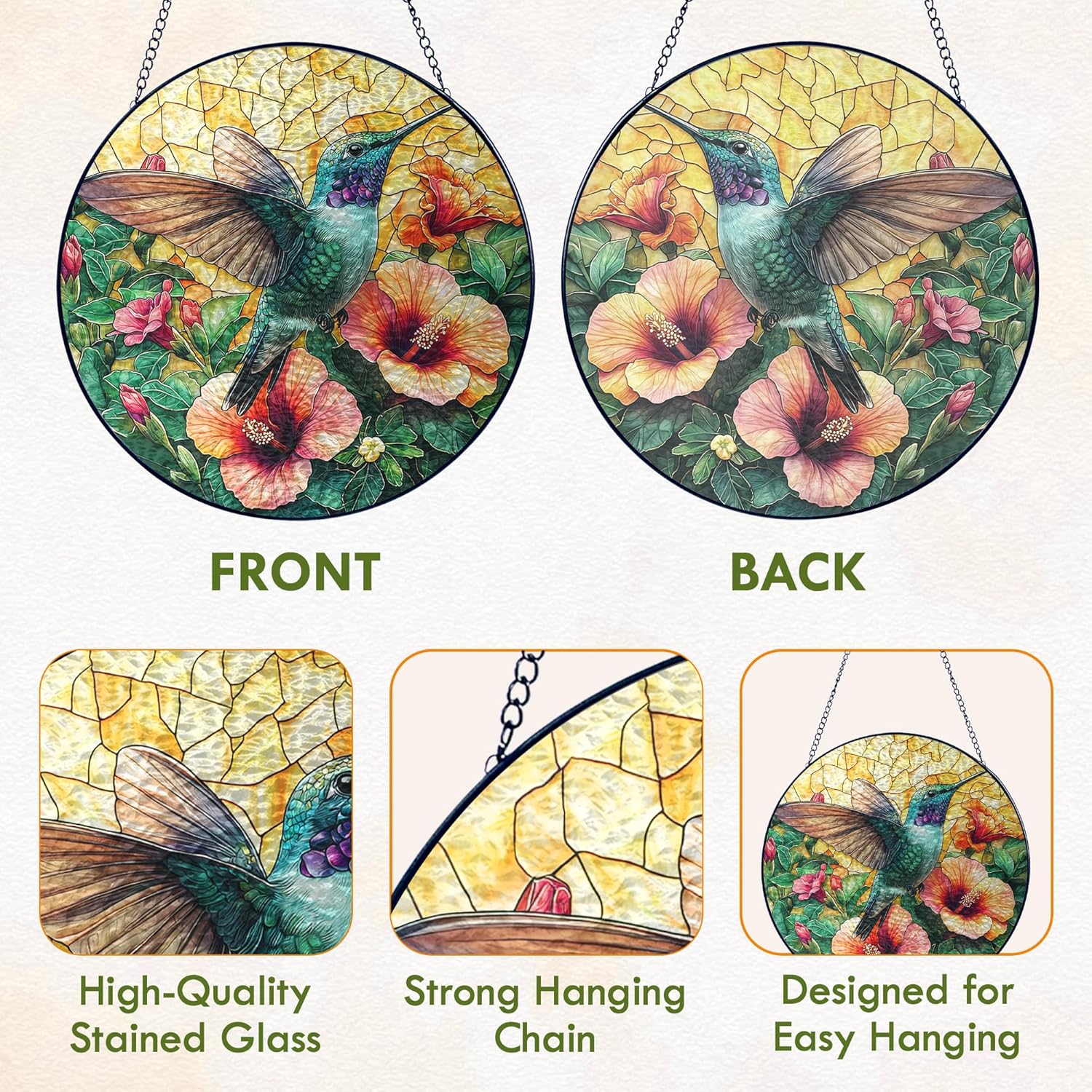 FLAGWIX Hummingbird Gifts for Women - Stained Glass Window Hanging 8 i
