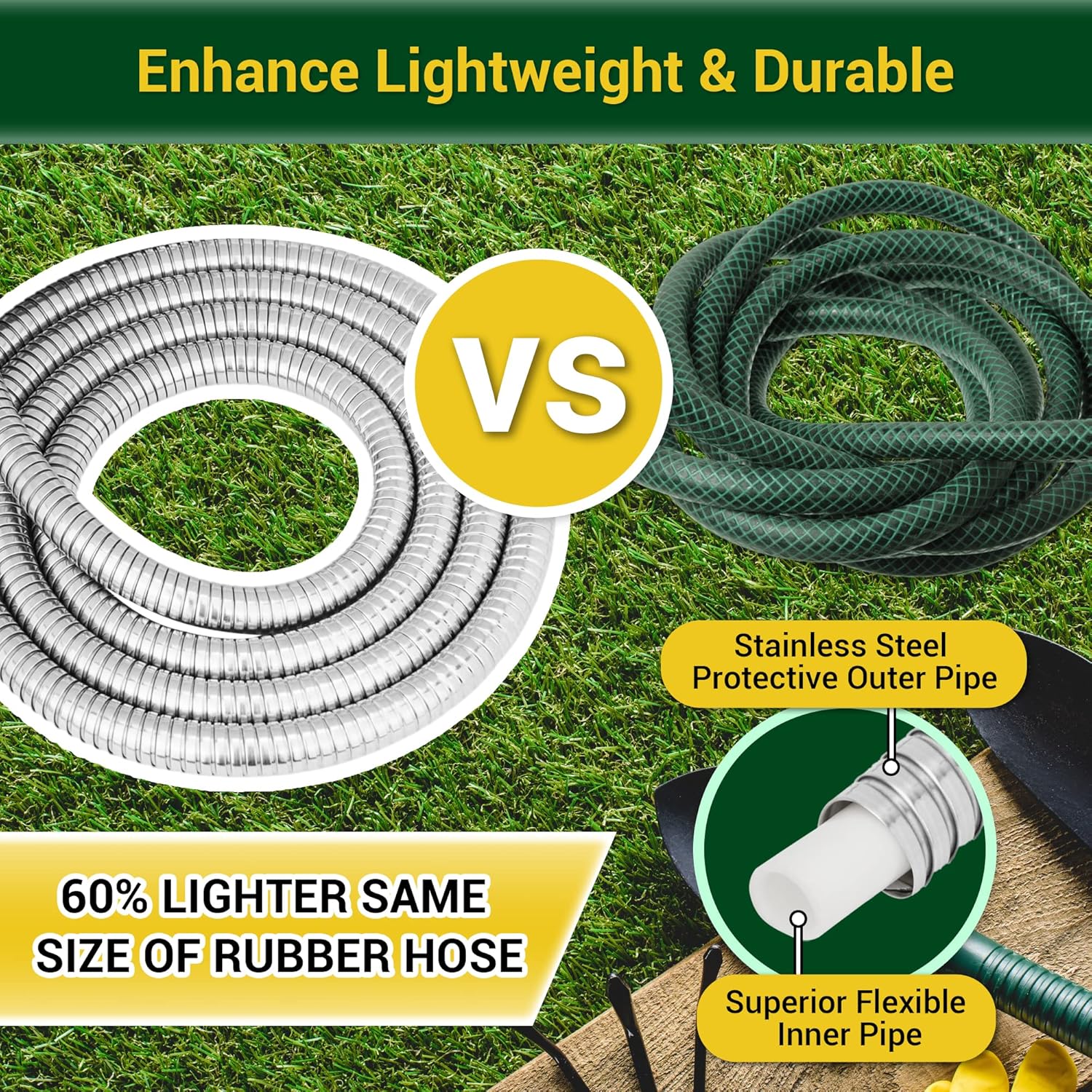 Garden Hose - Water Hose 50 FT with Swivel Handle & 8 Function Nozzle,
