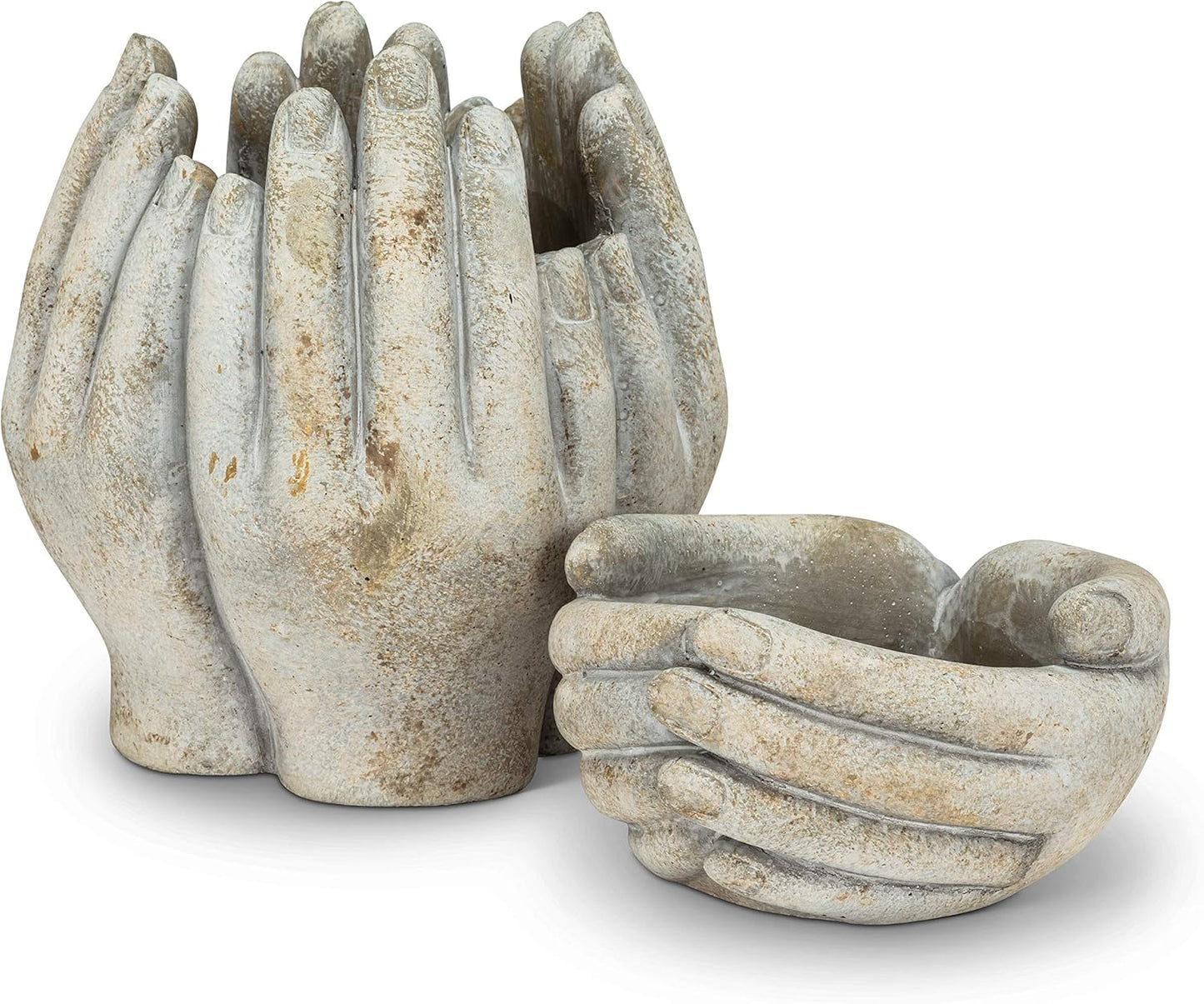 Abbott Collection Small Cupping Hands Cement Planter-3" H