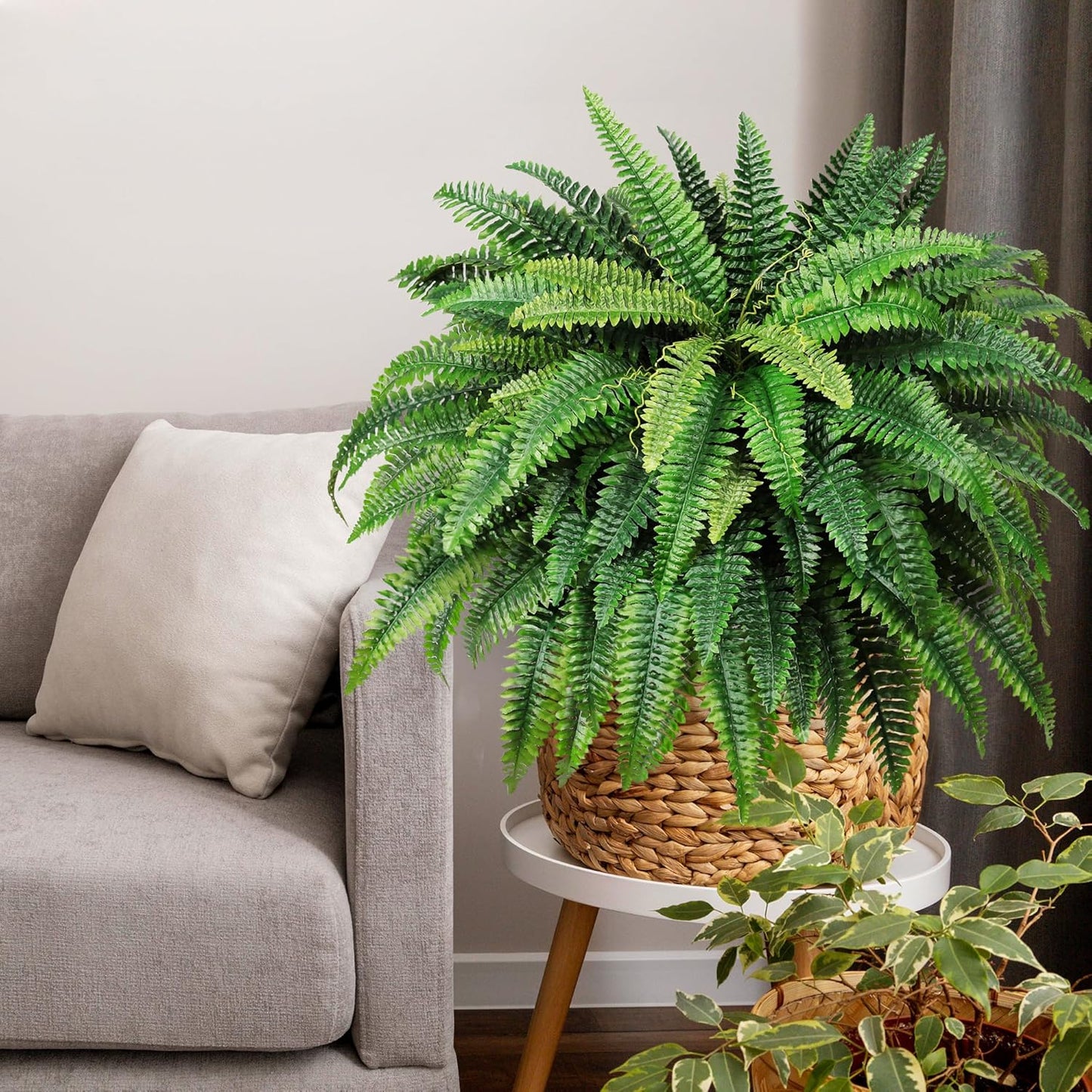 48" Large Artificial Ferns Plants for Outdoors Indoors,UV Resistant 95Branches Faux Boston Fern Bush for Front Porch Decor,Large Hanging Fake Fern Plant Greenery for Entrance Garden Planter Home Decor