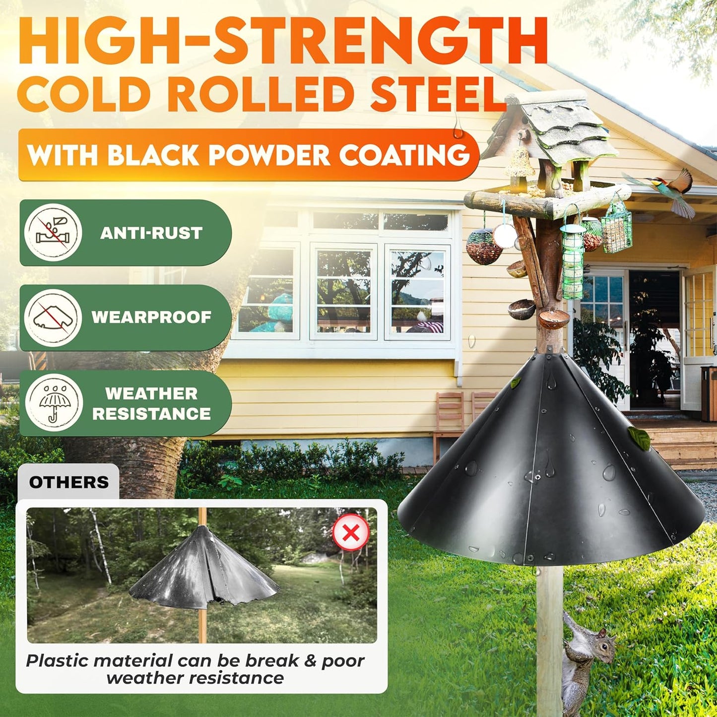 [Upgraded] 24” Squirrel Baffle for 4x4’’ Post, 0.7mm Thick Deflector for Bird Feeder Post, Anti-Rust Steel Squirrel Guard Stopper for Wooden Pole, Squirrels and Raccoons Proof Barrier for Bird House