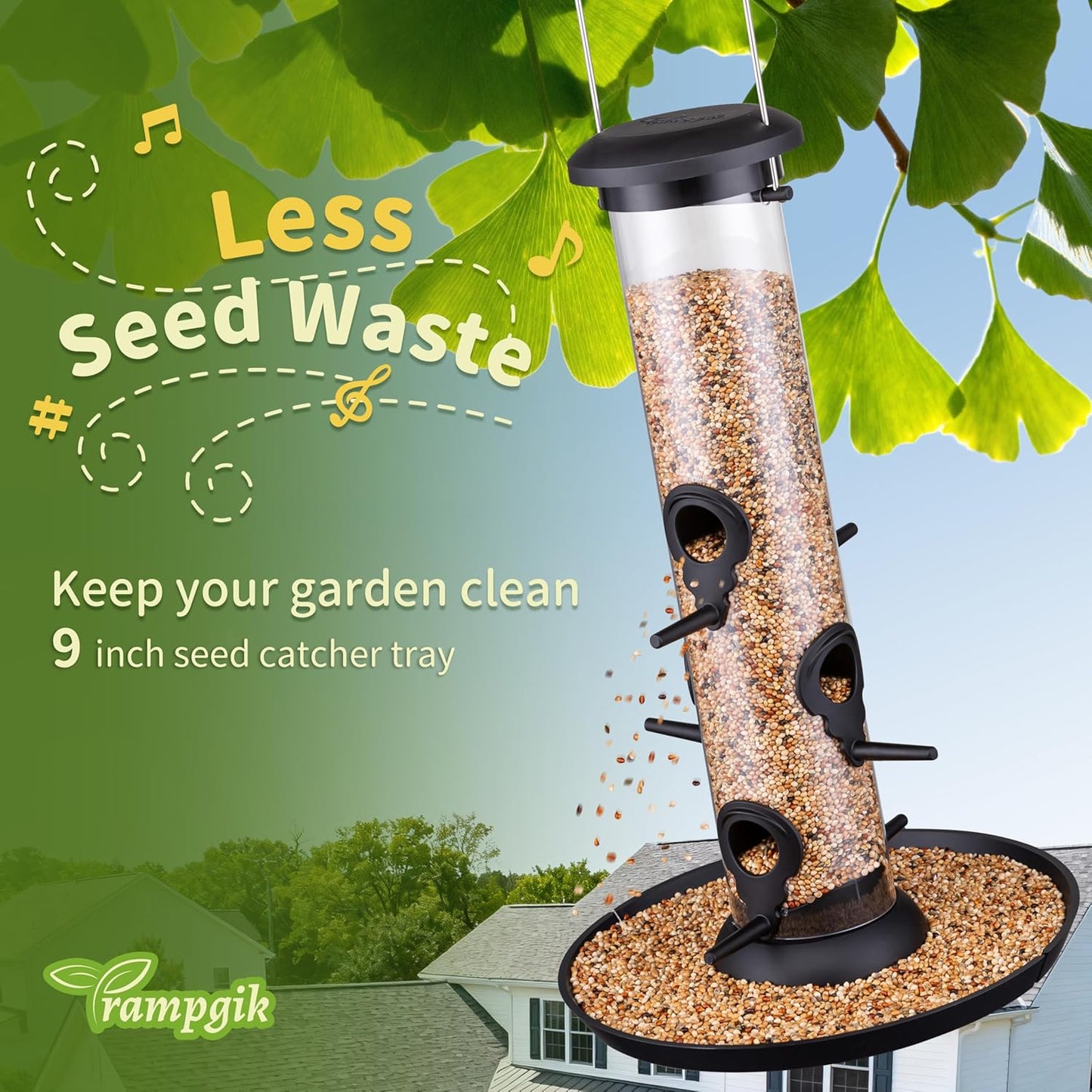 Bird Feeders for Outdoors Seed Catcher,6 Port Wild Bird Feeders with T