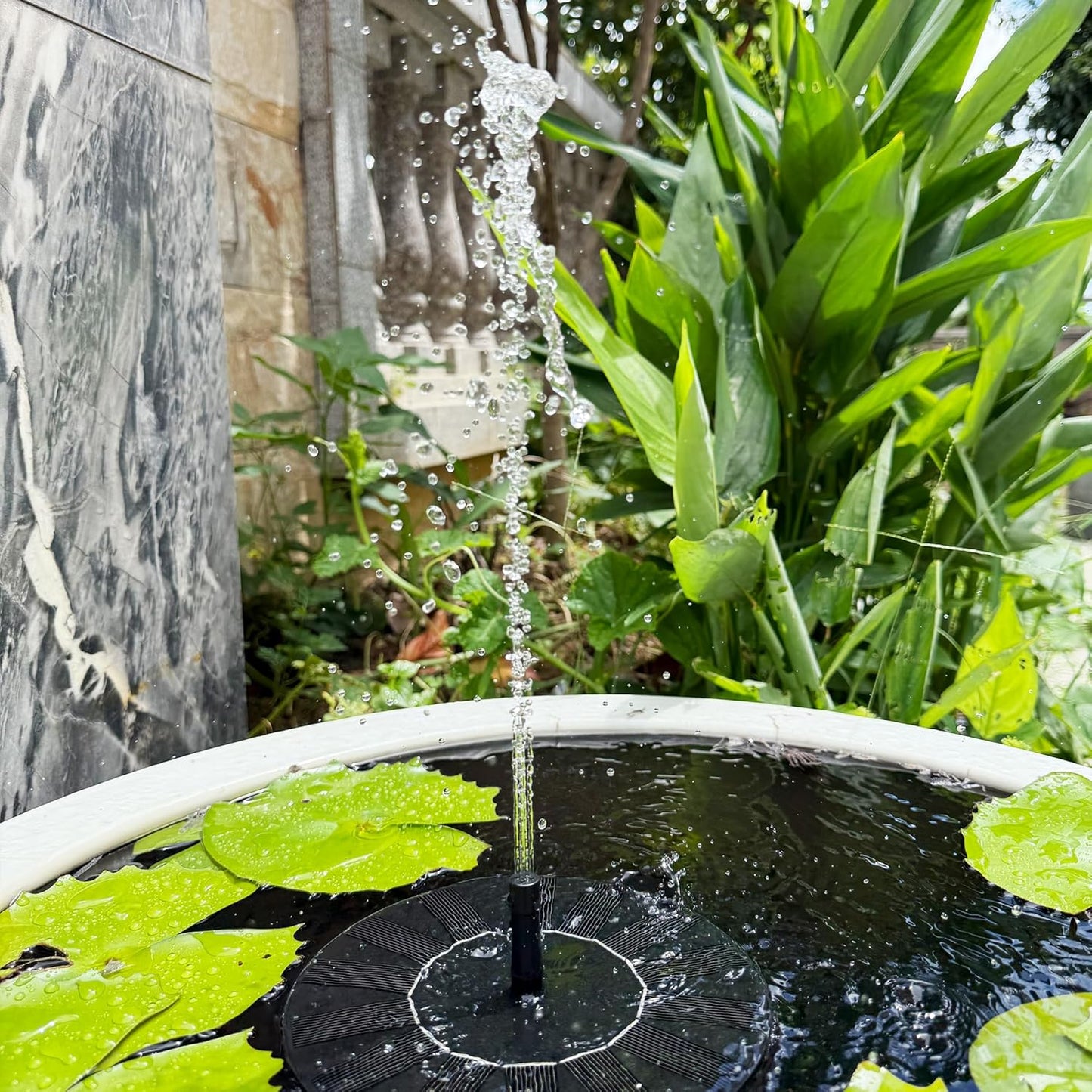 Solar Bird Bath Fountain,1.4W Solar Fountain Pump with 6 Nozzles, Free Standing Floating Solar Powered Water Fountains Pump for Bird Bath, Garden, Pond, Outdoor Decoration