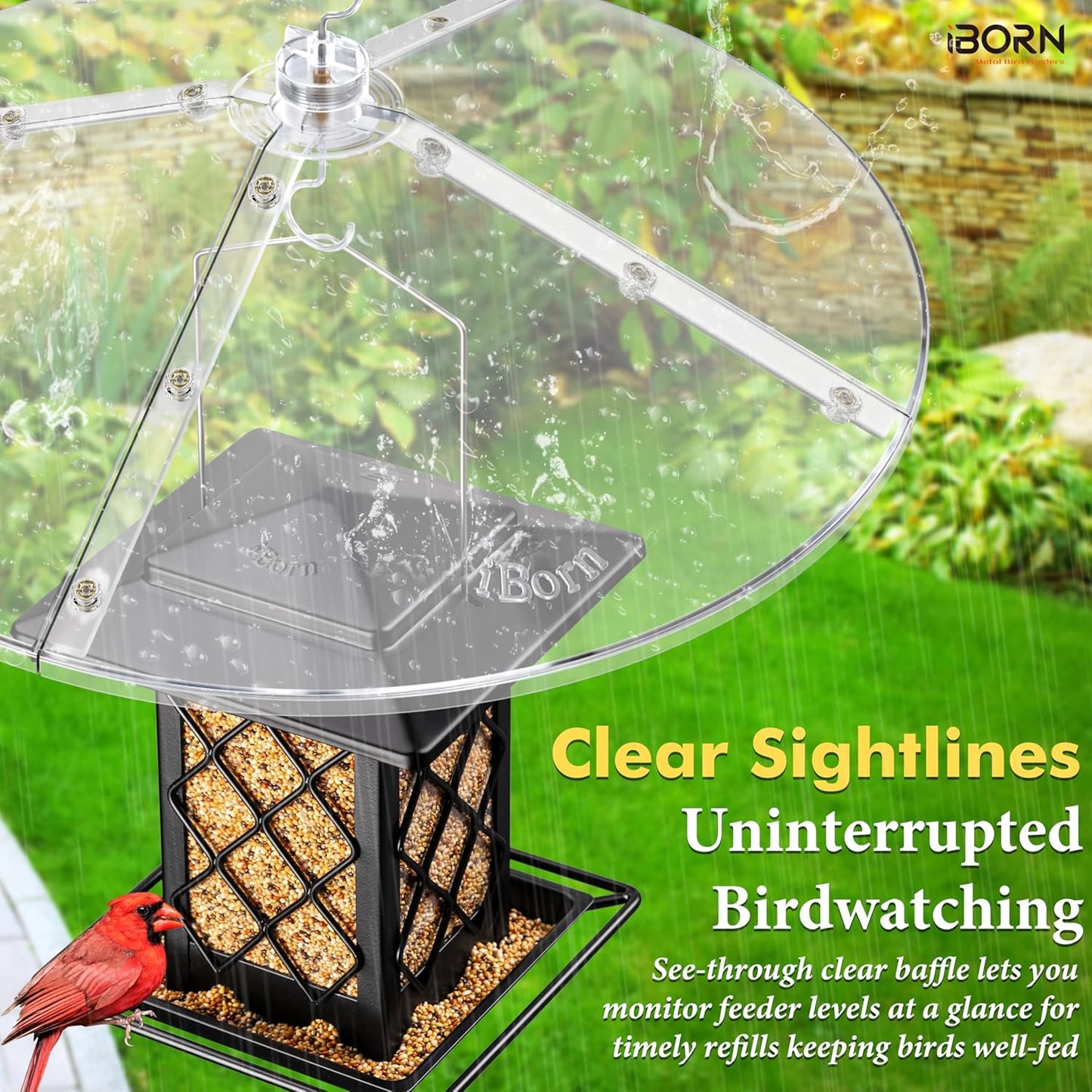 iBorn Baffles for Bird Feeders, 19.5” Oversized Bird Feeder Cover for Rain Guard, Birds Feeders Squirrel Guard, Full Protection for Outdoors, Polycarbonate(PC), Pack of 1, Transparent