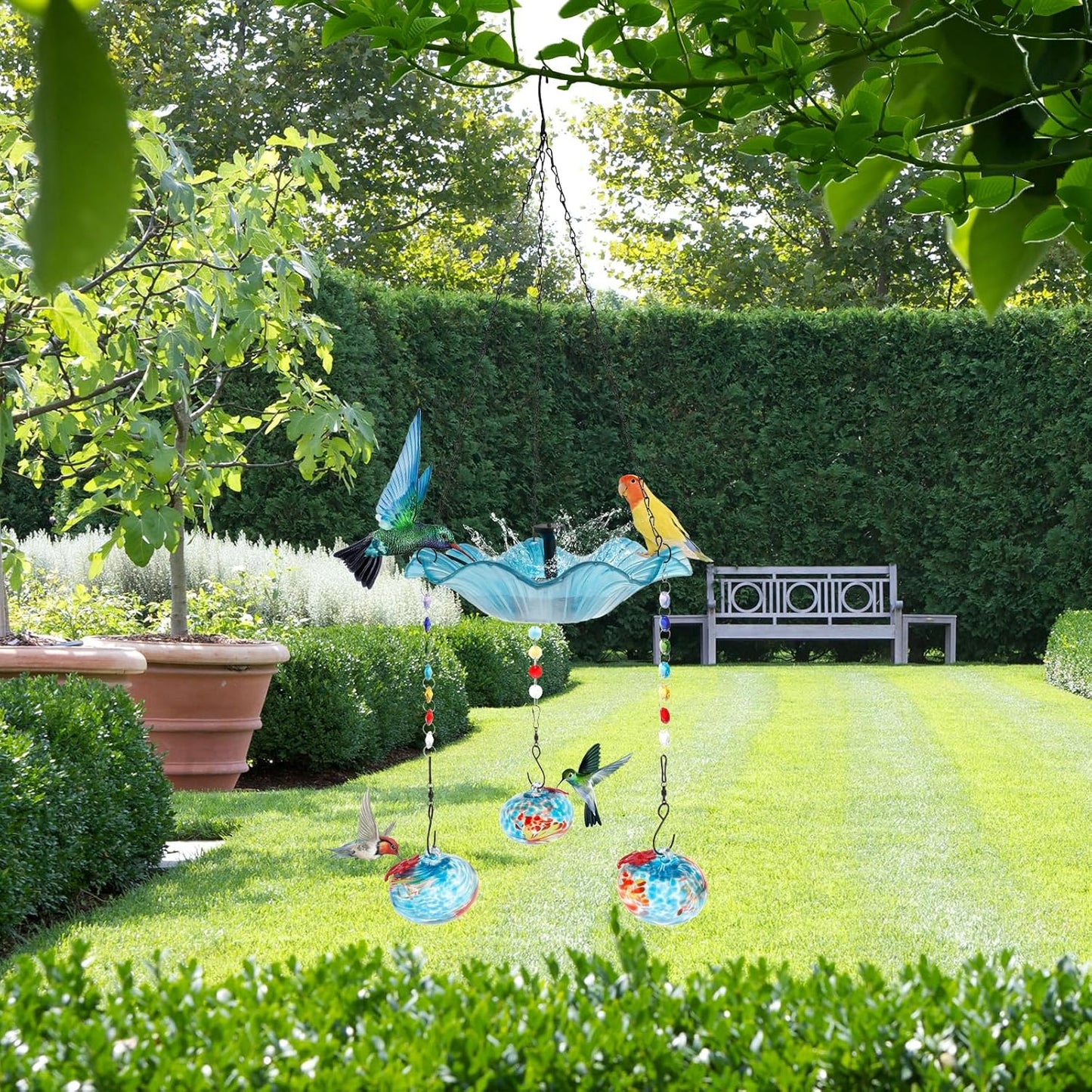 Hummingbird Feeder Bird Bath for Outdoors Hanging Hummingbird Bath Fountain Feeder Decorative Hummingbird Bath Feeder with 3 Feeder Balls Detachable Easy to Install for Birds ZHAZHAMO