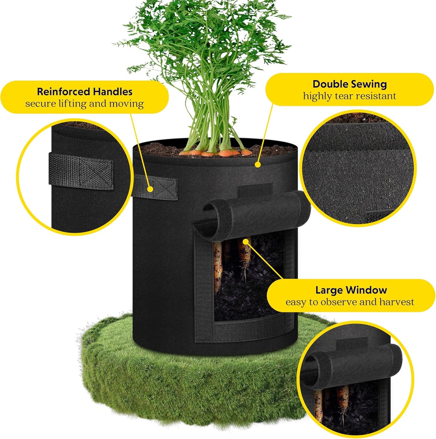 iPower Potato Grow Bags with Flap 7 Gallon 6 Pack, Garden Planting Pot with Durable Handle and Harvest Window, Thickened Nonwoven Fabric Container for Potato, Tomato, Carrot, Vegetable and Fruits