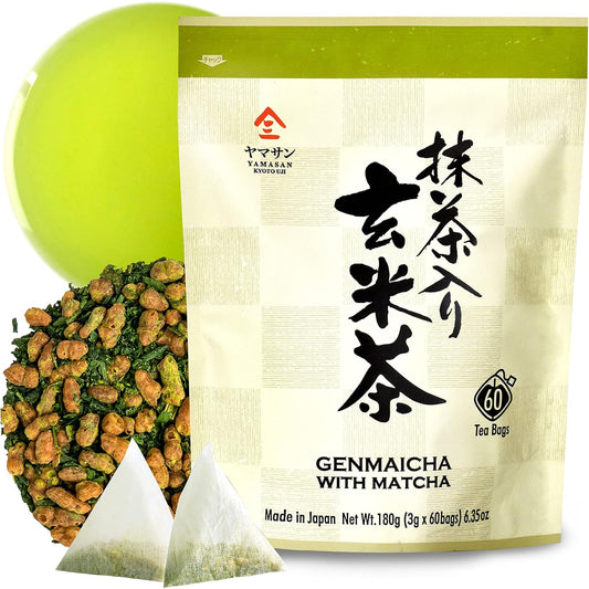 chaganju Genmaicha Green Tea with Matcha, roasted brown rice tea, Low caffeine, Japanese Tea, 3g×60 tea bags