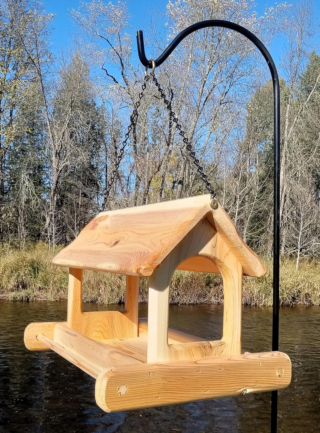 16 Inch Hanging Cedar Wood Arched Fly Through Platform Bird Feeder or 