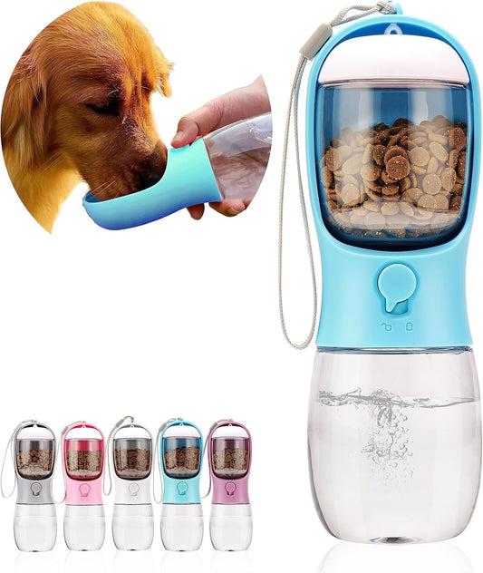 Dog Water Bottle with Food Container, Portable Leak Proof Pet Water Di