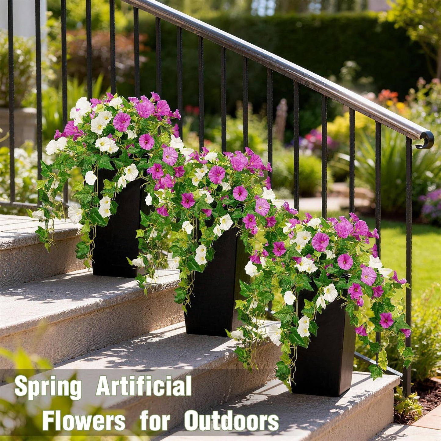 Artificial Petunias with Pot & Hole Board, 2 Pack UV Resistant Silk Fl