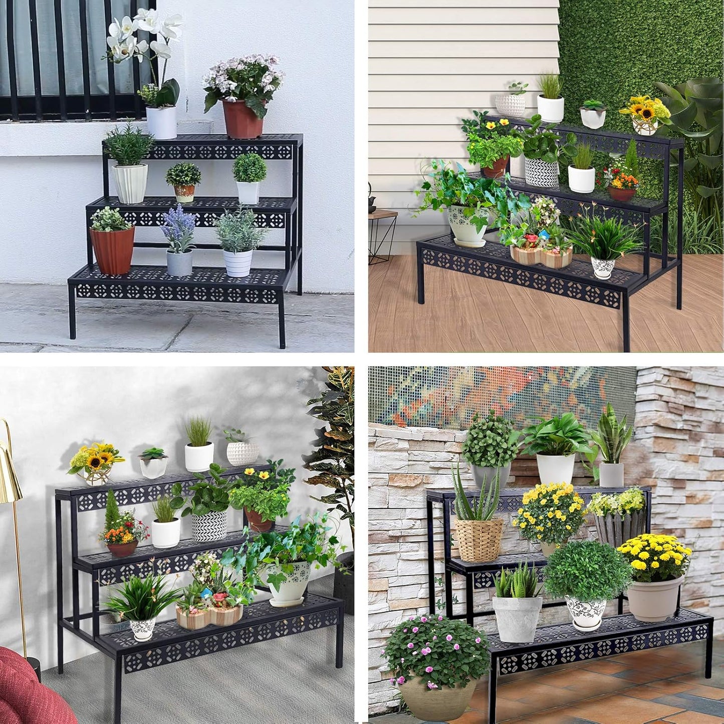 3 Tiers Metal Plant Stand,Rectangular Ladder Flower Pots Outdoor, Indo