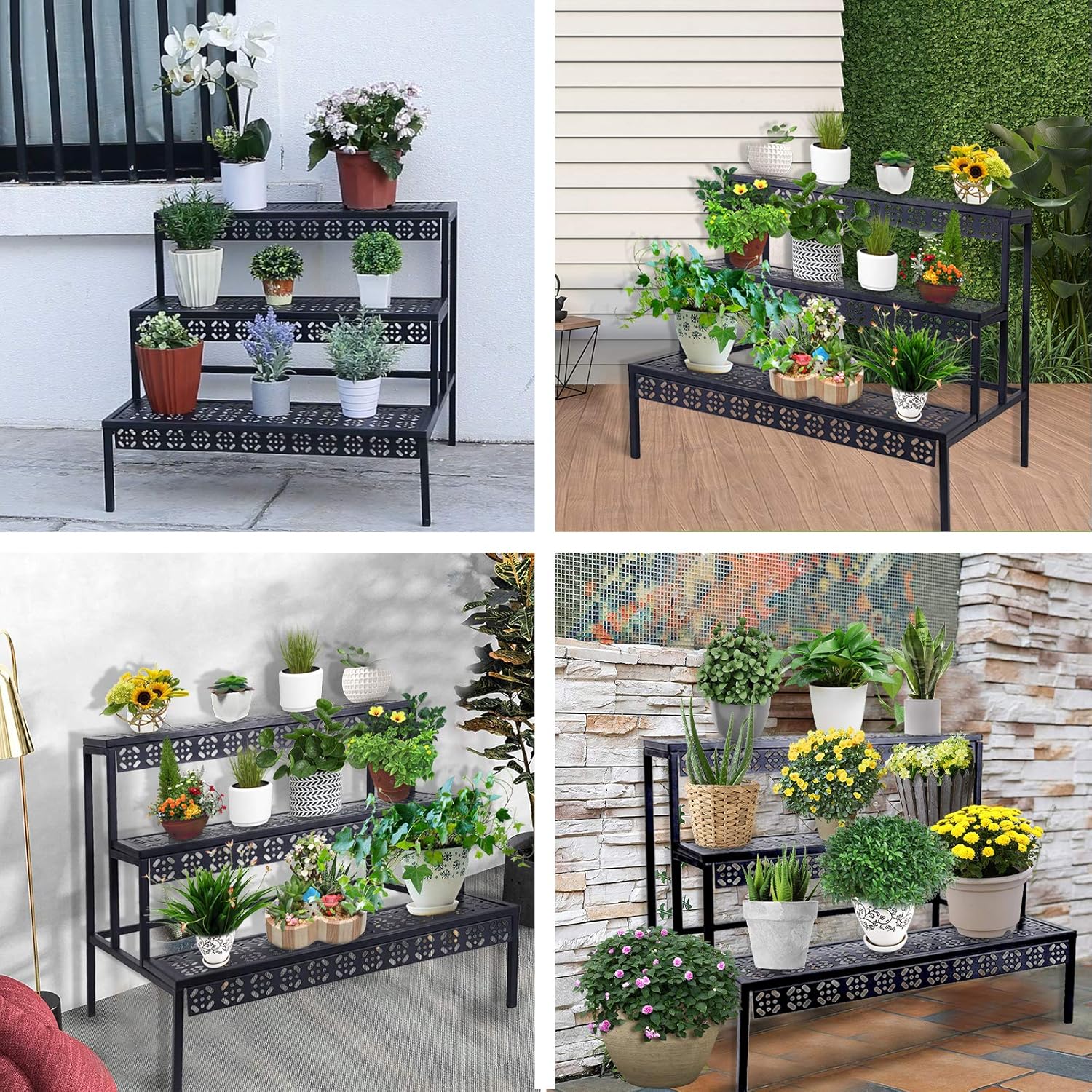 3 Tiers Metal Plant Stand,Rectangular Ladder Flower Pots Outdoor, Indo