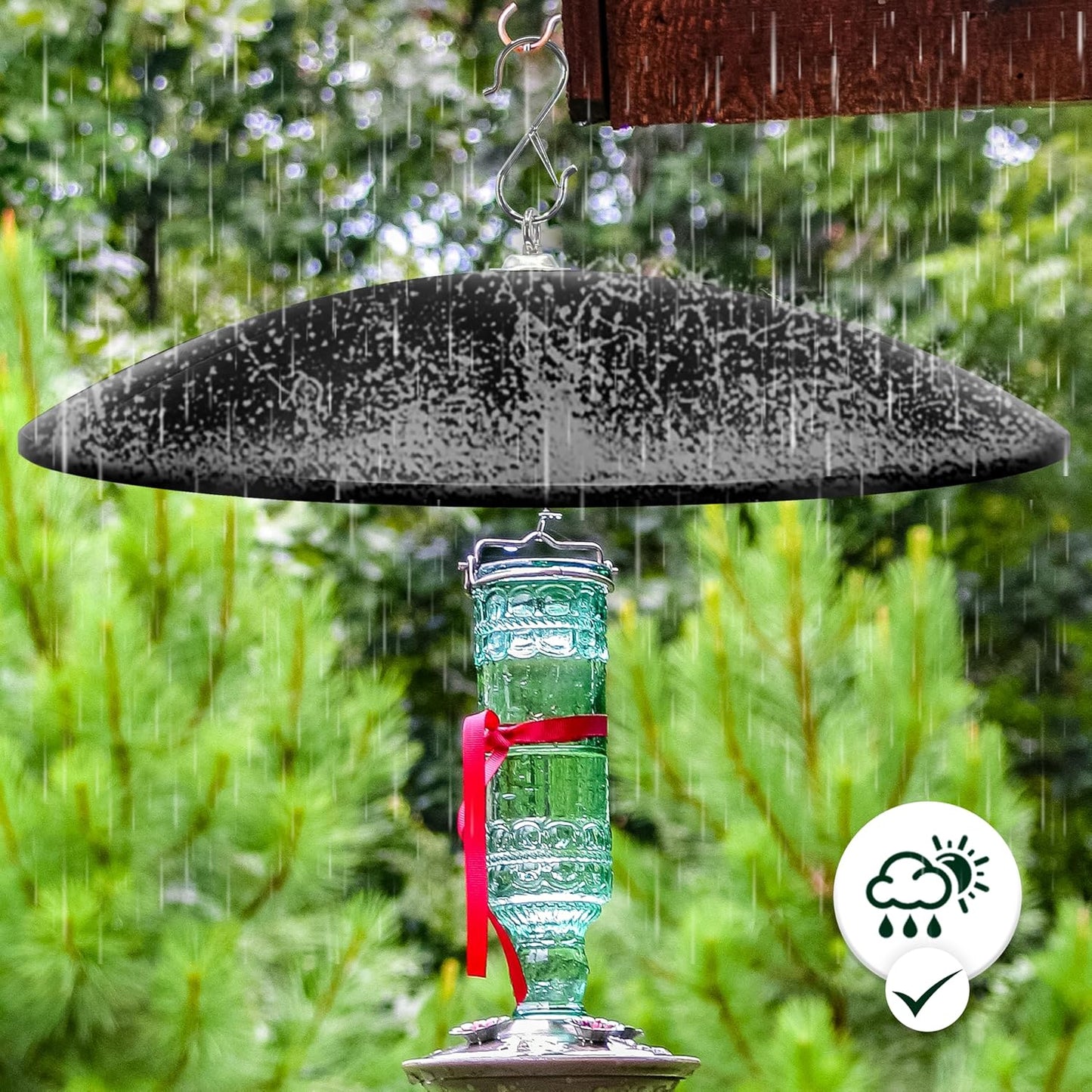 19.25-Inch Extra Large Squirrel Baffle,Hummingbird Feeder Shade Dome Cover, Bird Feeder Rain Guard, Hanging Squirrel Proof for Shepherd's Hook Outdoors (Black) 2 Pack