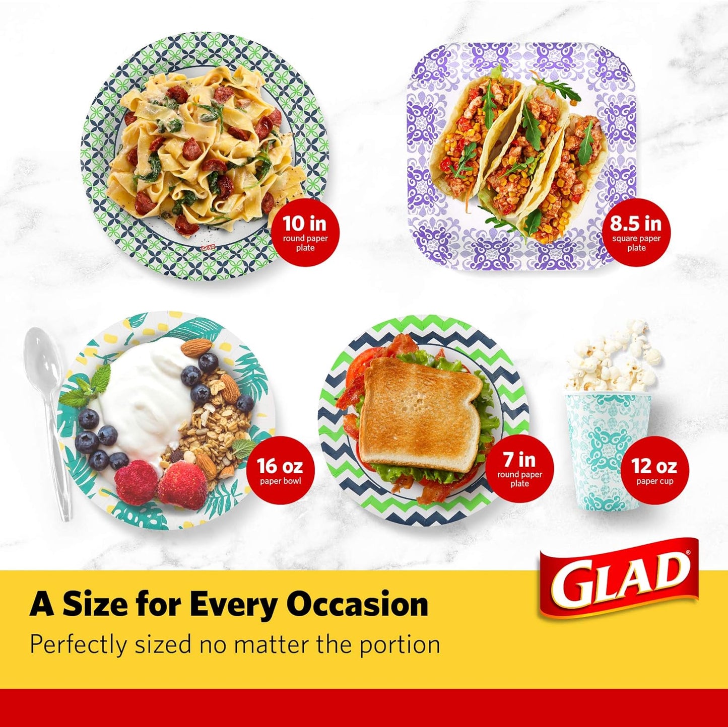 Glad Round Disposable Paper Plates, Blue Flower Design, Heavy Duty Soa