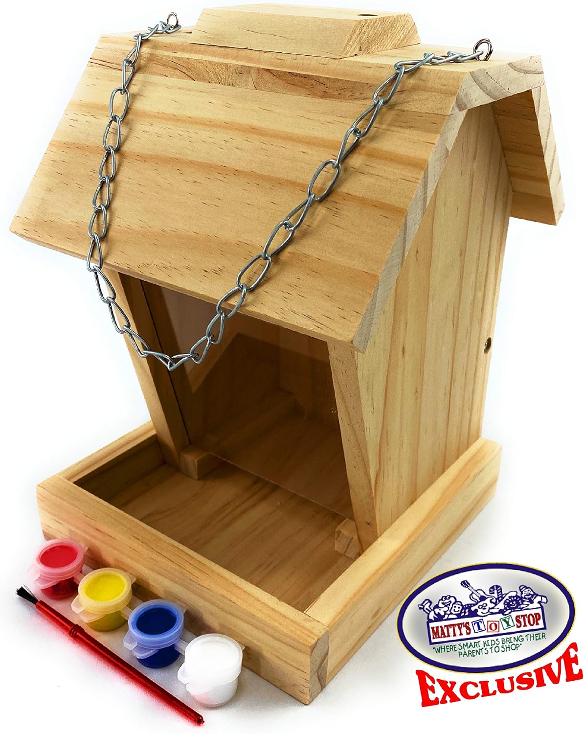 Mɑtty's Toy Stop Paint Your Own Deluxe Large 9" Wooden Bird Feeder (In