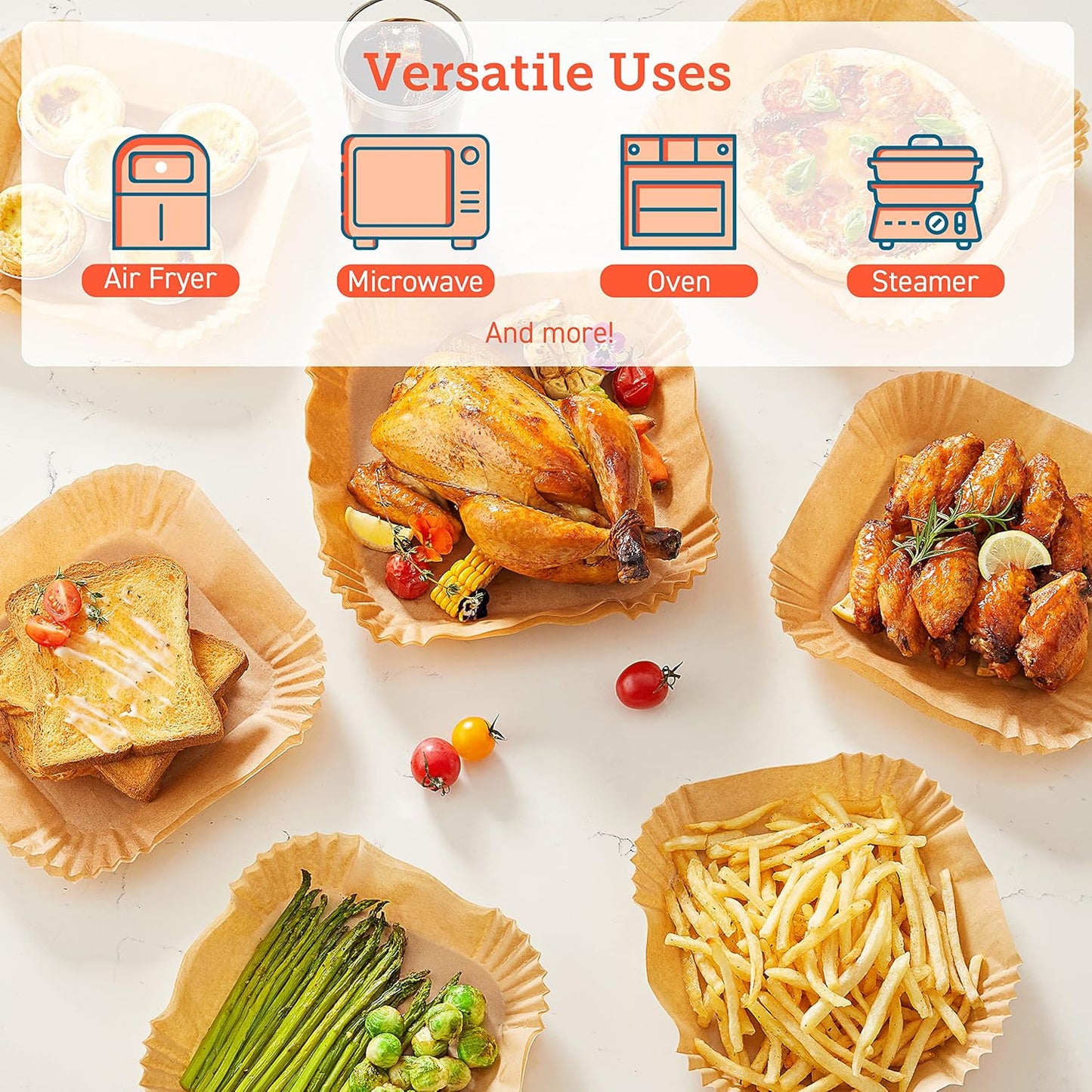 COSORI Air Fryer Liners, 100 PCS Square Disposable Paper Liners, Non-S