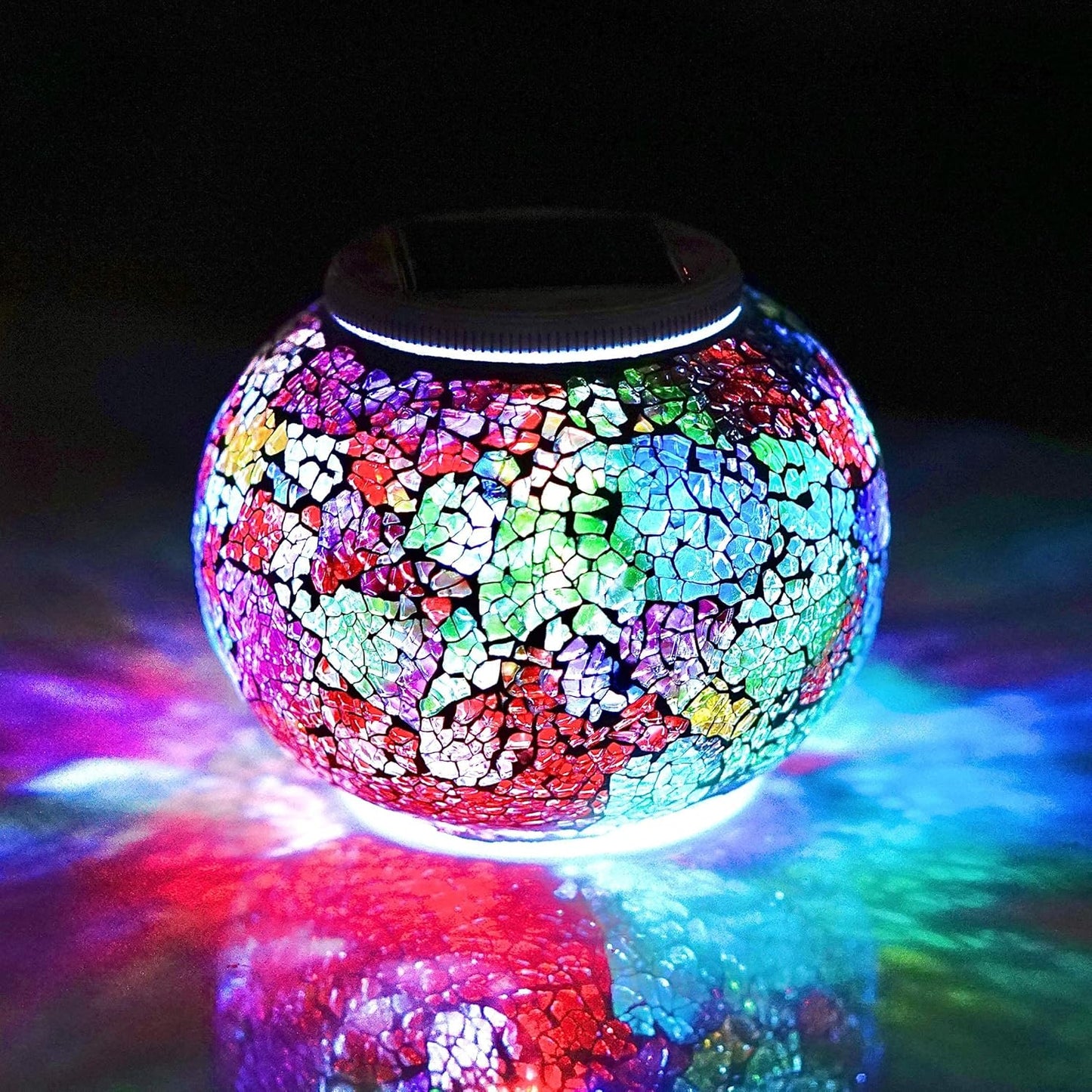 Solar Glass Ball Light Color Changing Mosaic Crackle Table Lamps Waterproof LED Night Light for Bedroom Yard Patio Christmas Decorations (Crackle Glass, Multi-Colored)
