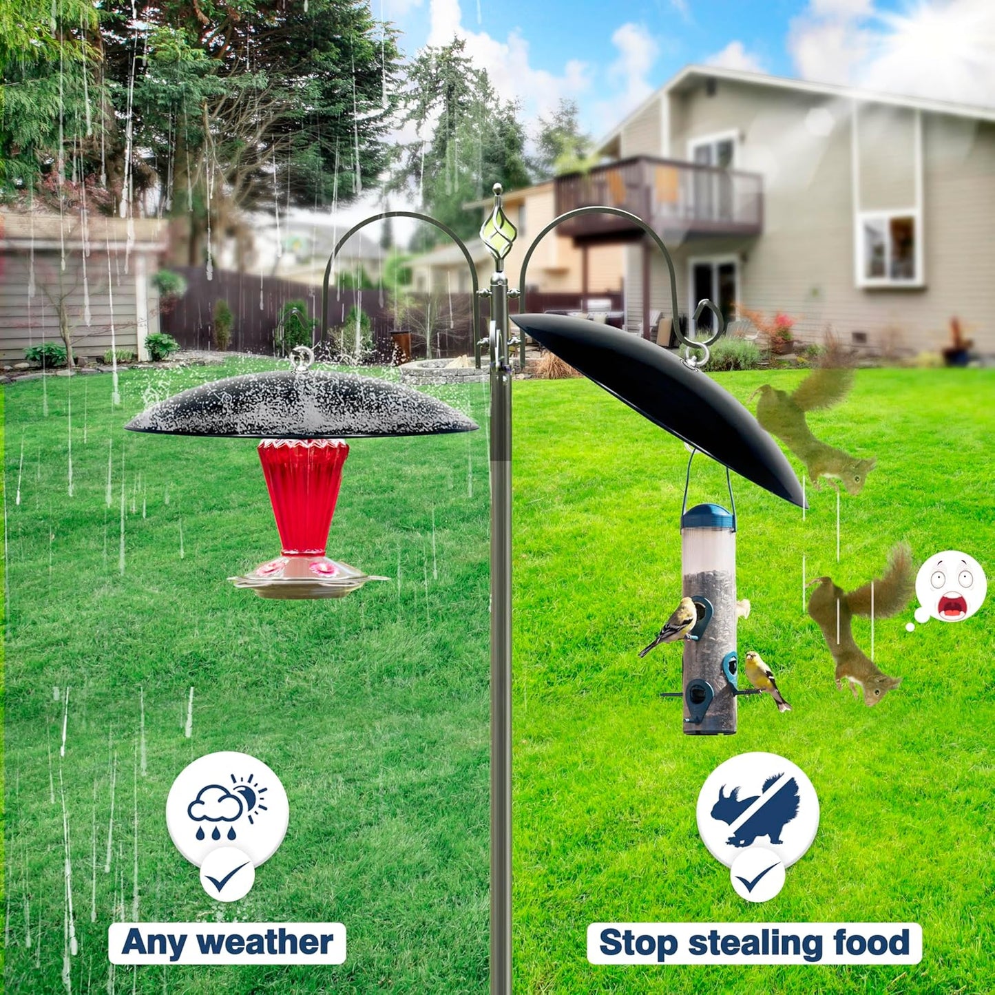 13" Bird Feeder Rain Guard, Hummingbird Feeders Shade Dome Cover, Hanging Baffle for Bird Feeder Pole,Smart Birds Feeder Umbrella (Black), 1 Pack