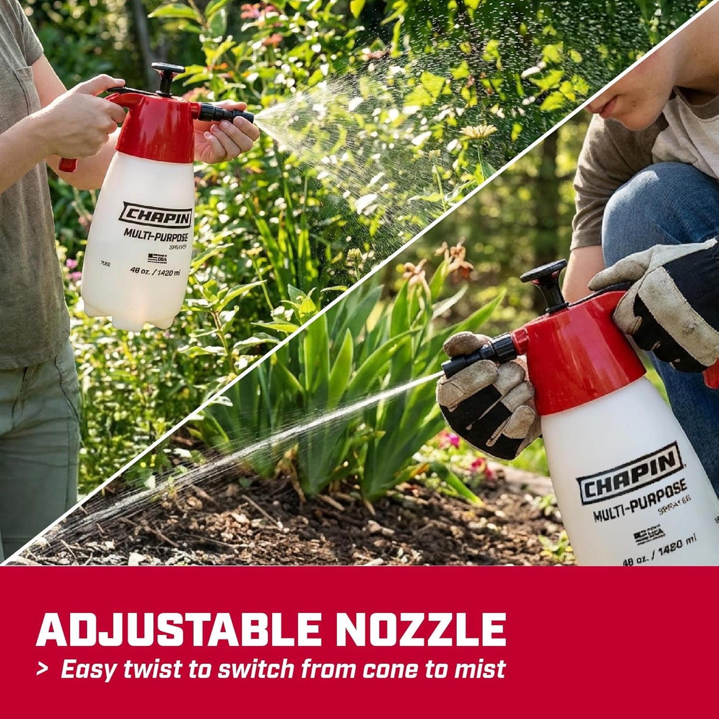 Chapin 1002 Handheld Pump Sprayer, 48oz, Multi‑Purpose, Lawn & Garden, Translucent Poly Tank, Wide‑Mouth Opening, Adjustable Cone Nozzle & Anti‑Clog Filter for Weed, Fertilizer & Pest Applications