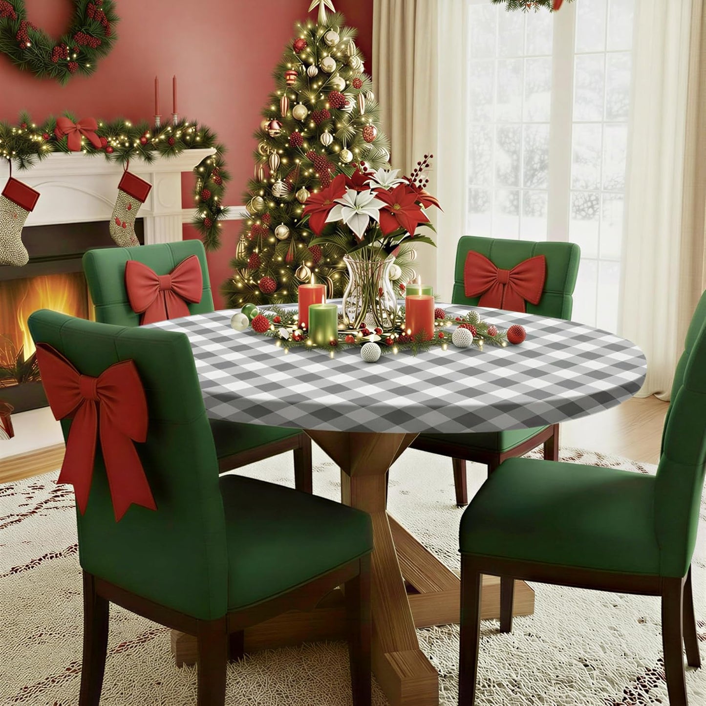 Fitted Round Tablecloth Wipe Clean Table Cloth Vinyl Inside Outside Circle Cover for 36-44" Tables Dining Kitchen Family Festival Items Gifts Summer Fall Patio Picnic Camp Garden Essential