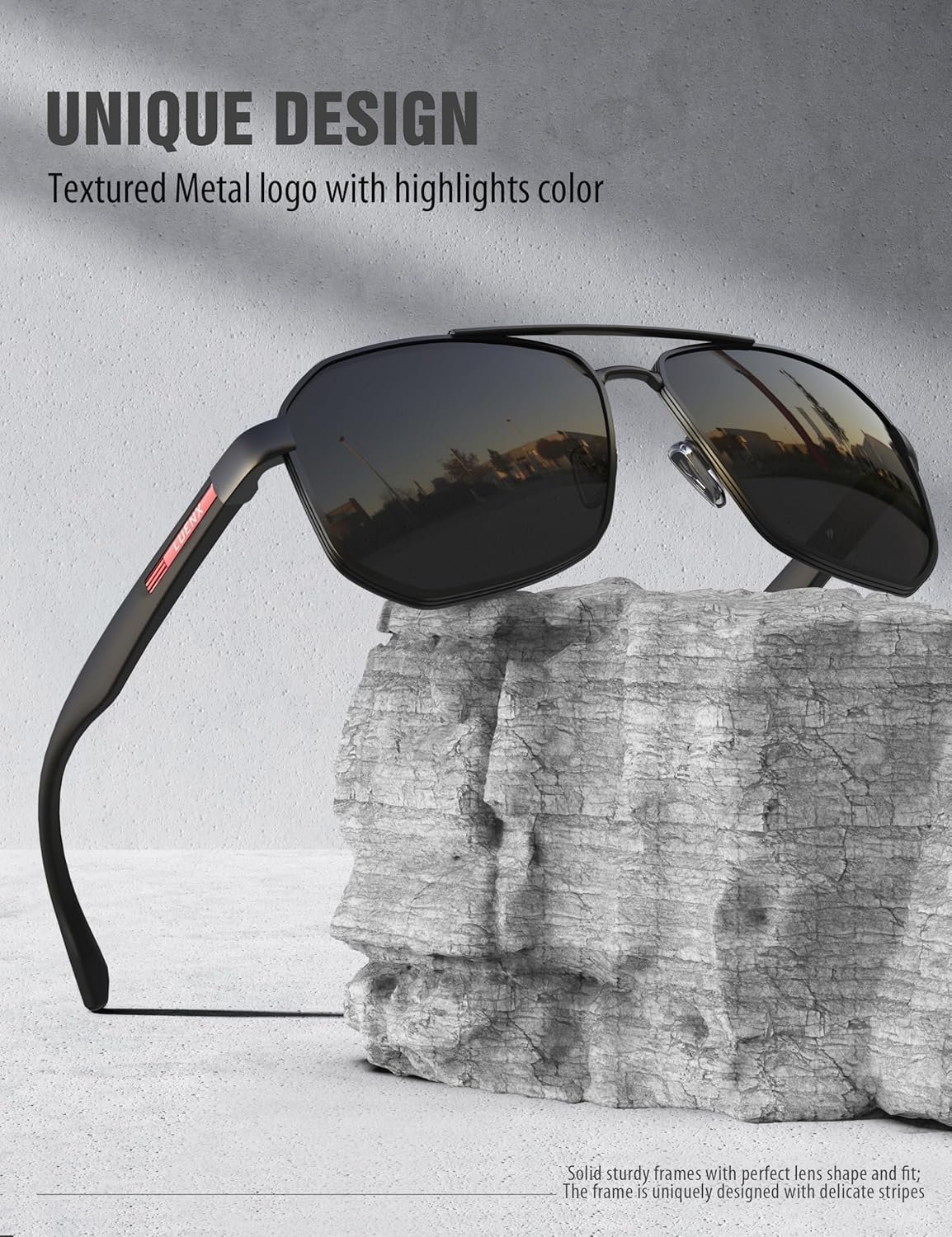 LUENX Aviator Sunglasses for Men Square Polarized Polygon Lens - UV 40