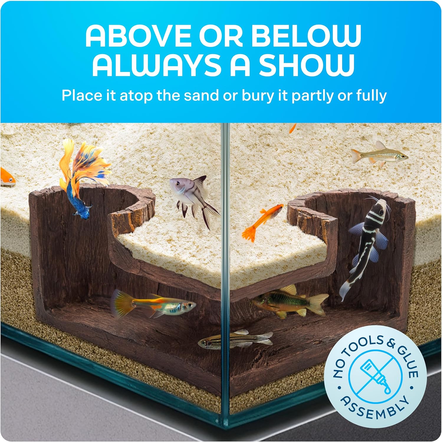 FISHNOSH Aquarium Cave | Natural-Looking Wood-Like BPA-Free Fish Tank 