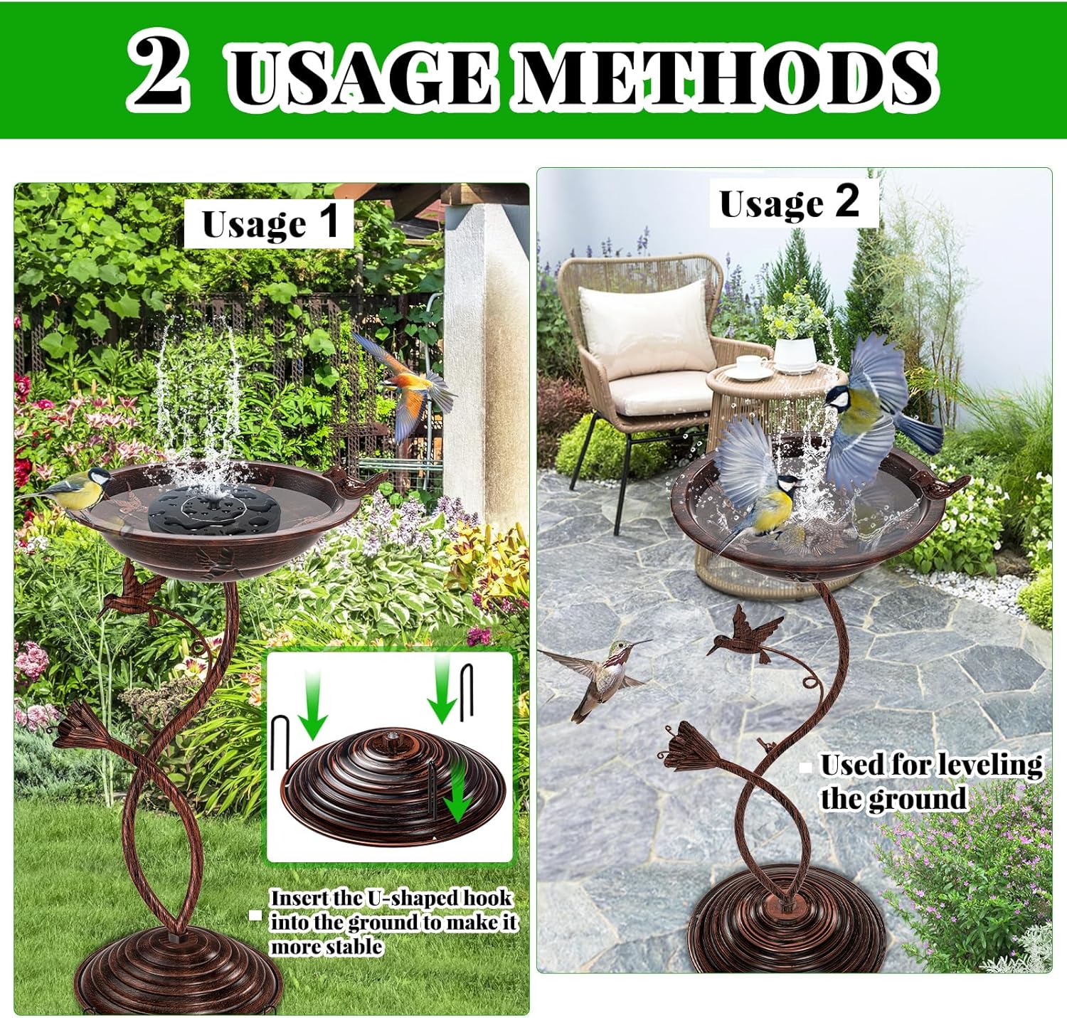 Bird Bath Garden for Outside, Vintage Metal Birdbaths Bowl with Roman 