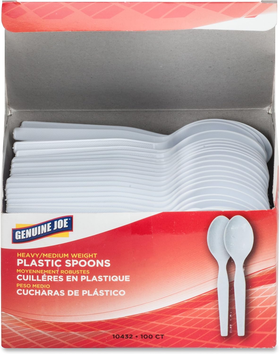 Genuine Joe Heavy/Medium Weight Plastic Spoon, White, 100 Count