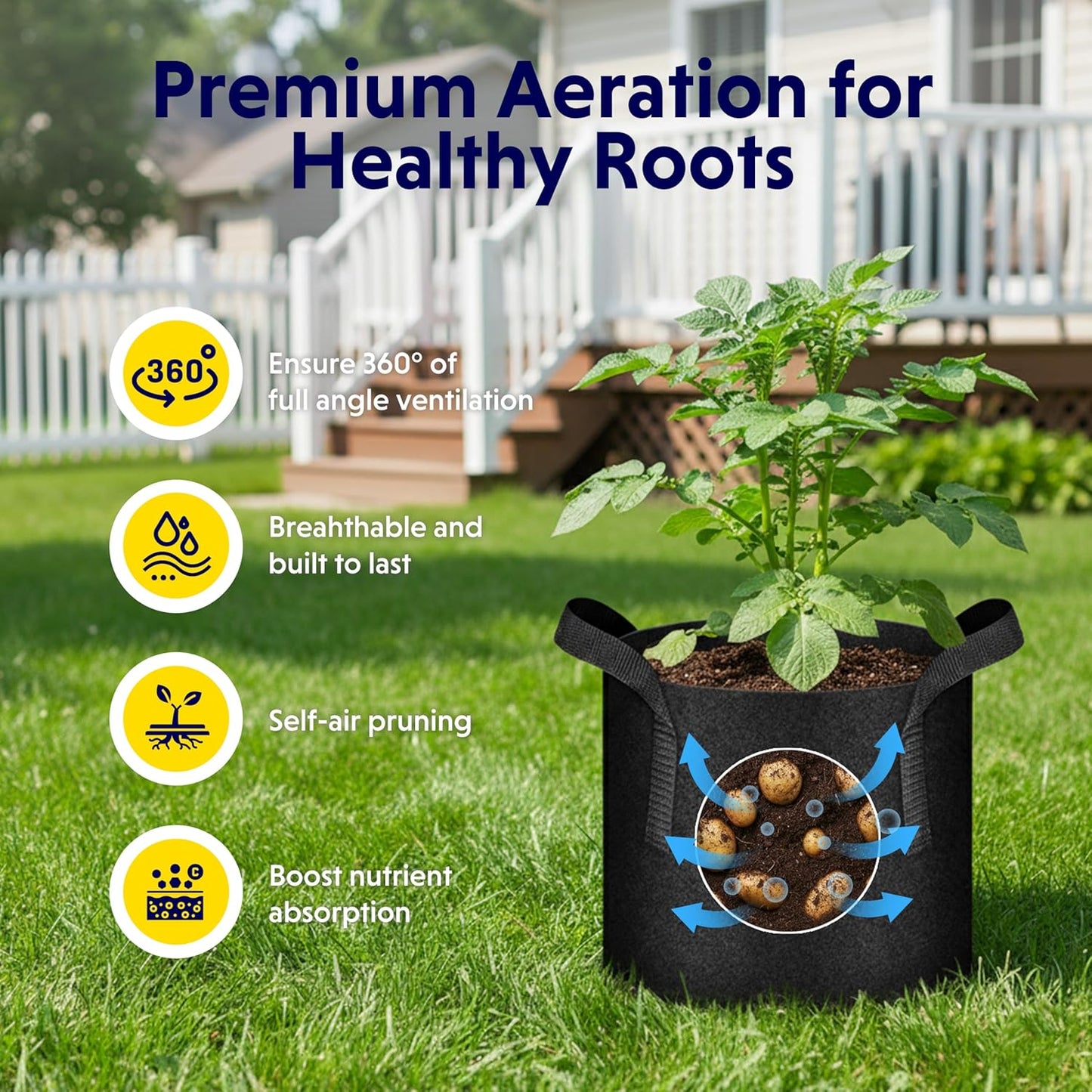iPower 3 Gallon 10 Pack Grow Bags Nonwoven Fabric Pots Aeration Container with Strap Handles for Garden and Planting, 10-Pack Black, 3 Gallon