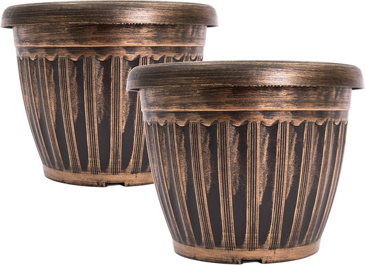 Rustic Flowerpot 10 Planter for Garden Patio Office Ornaments Home Decor Long Lasting Reusable Light Weight (Gold-S)