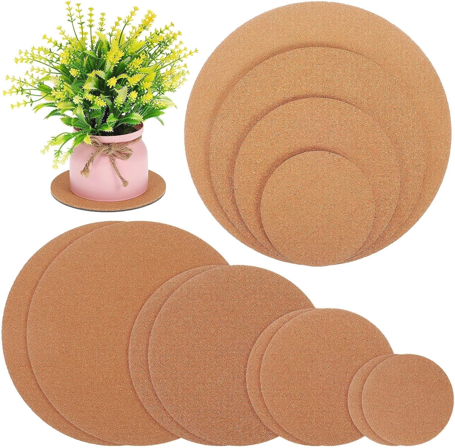 Round Cork Plant Pot Mats Non-Slip Base Coasters Indoor Outdoor Plante