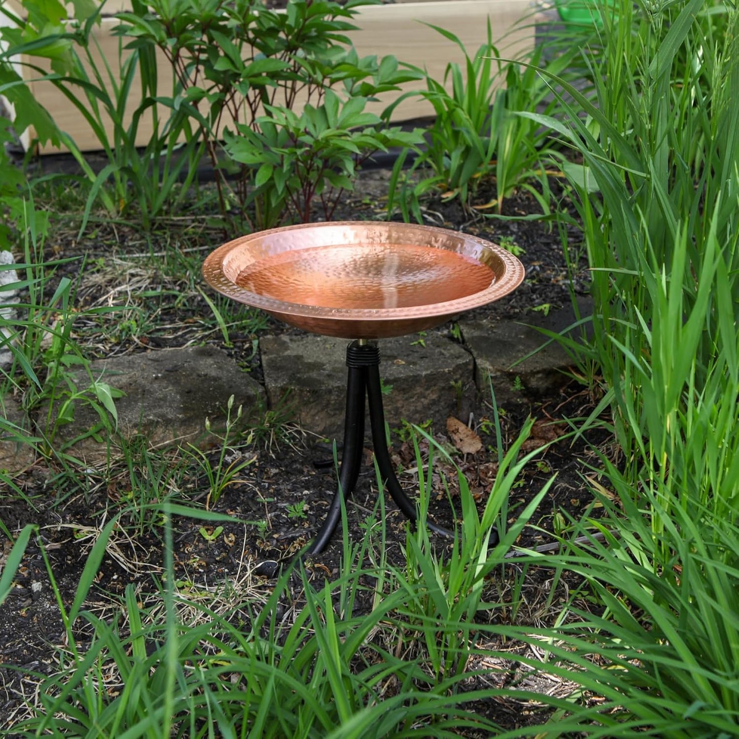 Achla Designs 201-4017 Hammered Solid Tripod Stand Birdbath, Satin Copper