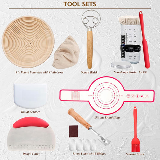 Complete Sourdough Starter Kit, Banneton Bread Proofing Basket with Gl