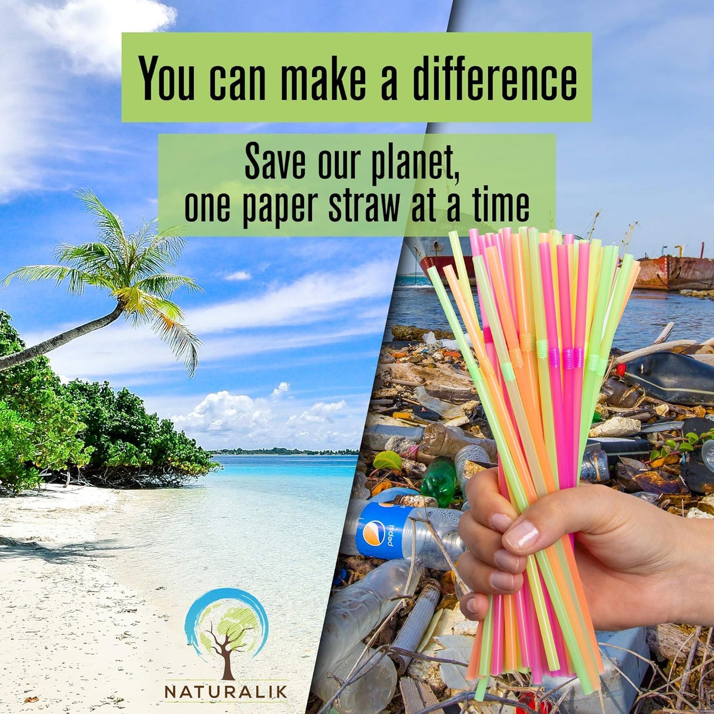 Naturalik 300/1000-Pack Extra Durable Brown Paper Straws Biodegradable- Premium Toxin Free Paper Straws Bulk- Drinking Straws for Juices, Restaurants and Party supplies, 7.7" (Brown, 300ct)