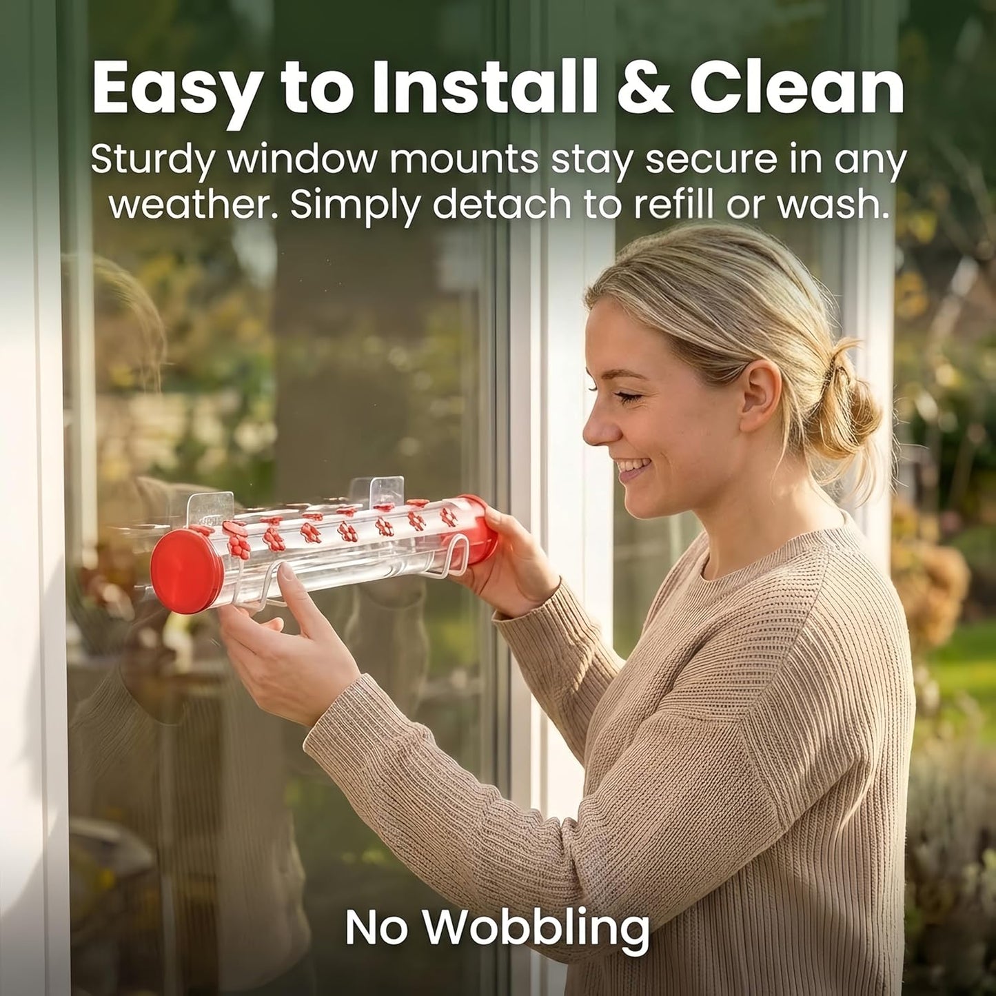 Window Hummingbird Feeder Clear Acrylic Tube with Flower Feeding Ports Multiple Hole Removable Suction Cup Mount for Wild Bird